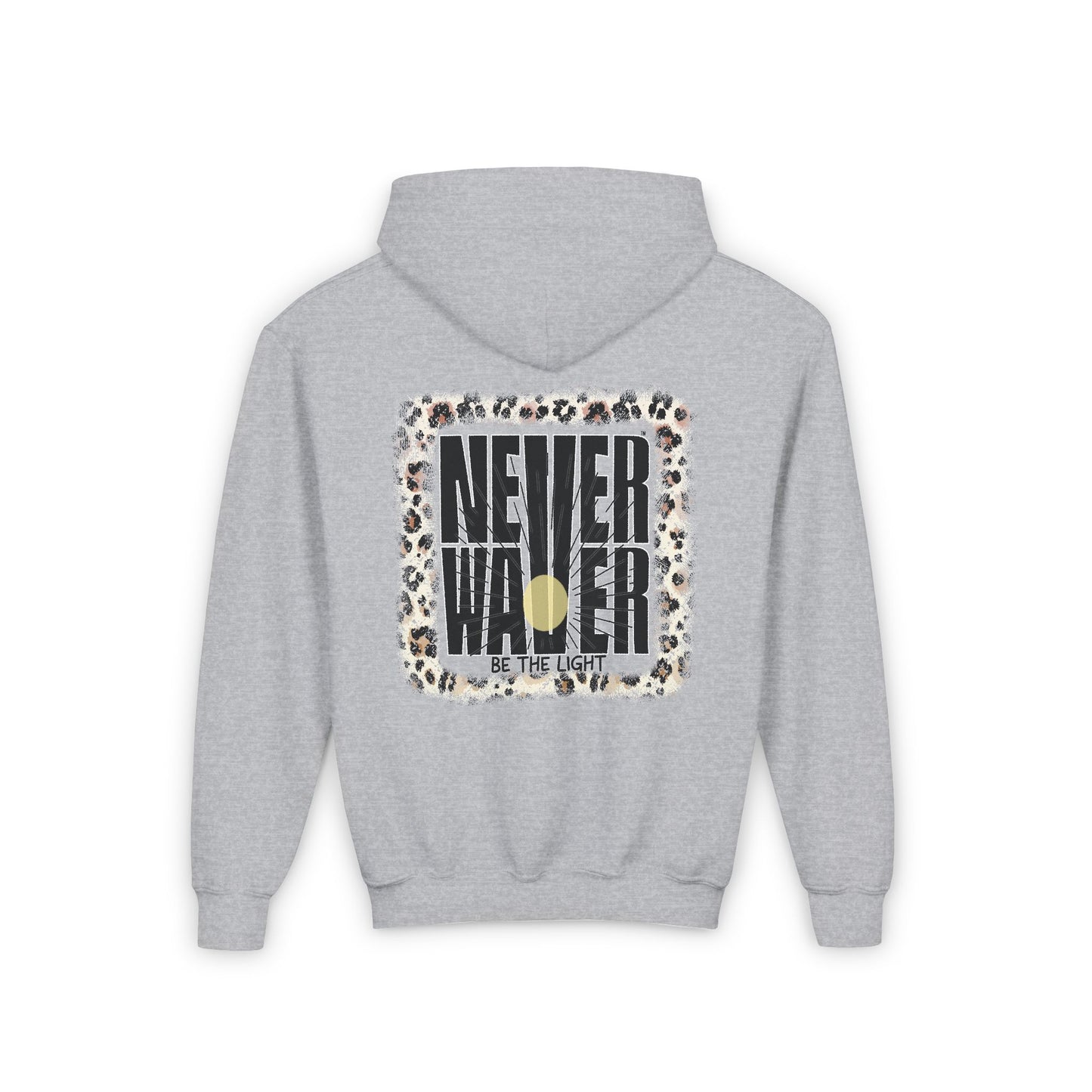 Youth Heavy Blend Hoodie - "NEVER WAVER Be The Light Design" Motivational Sweatshirt - Never Waver