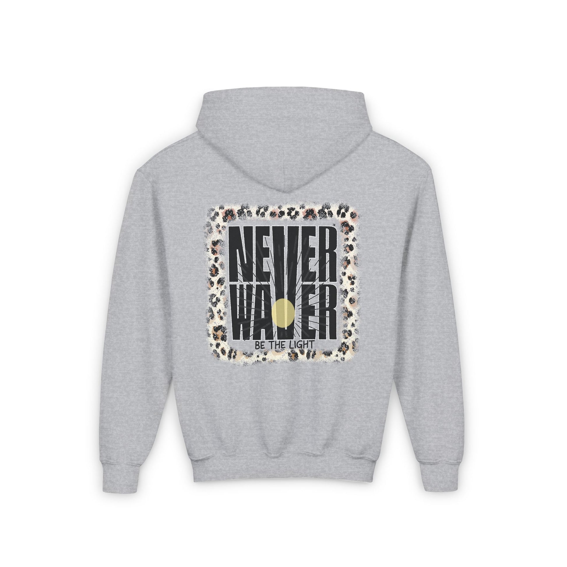 Youth Heavy Blend Hoodie - "NEVER WAVER Be The Light Design" Motivational Sweatshirt - Never Waver