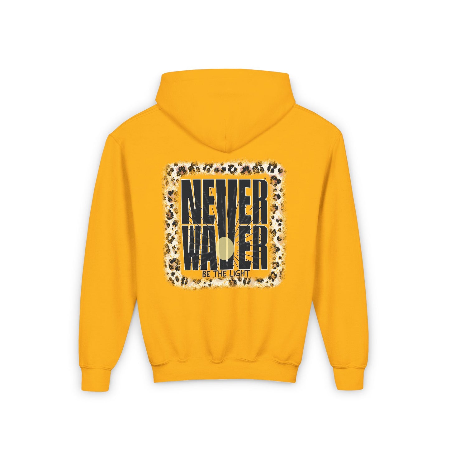 Youth Heavy Blend Hoodie - "NEVER WAVER Be The Light Design" Motivational Sweatshirt - Never Waver