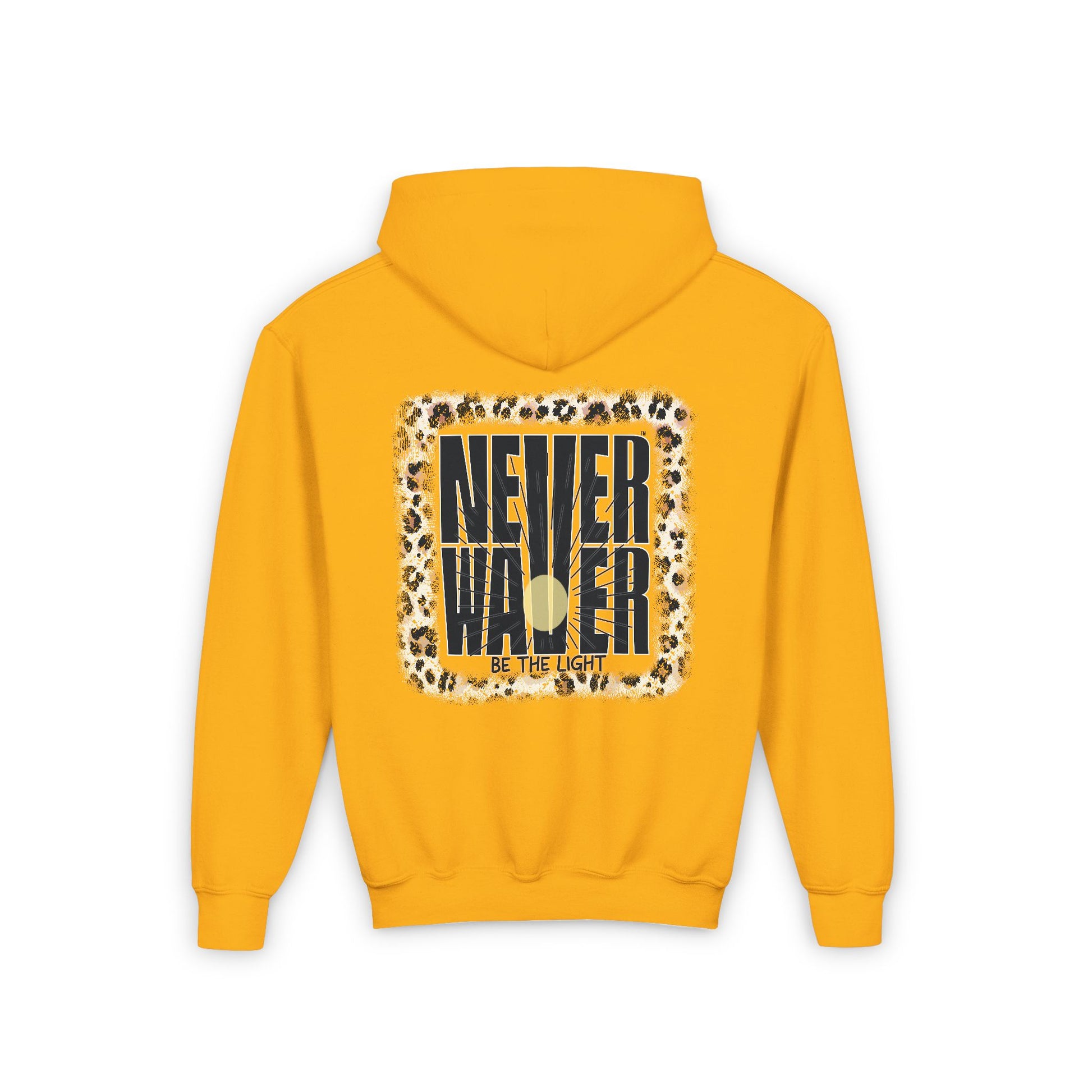 Youth Heavy Blend Hoodie - "NEVER WAVER Be The Light Design" Motivational Sweatshirt - Never Waver