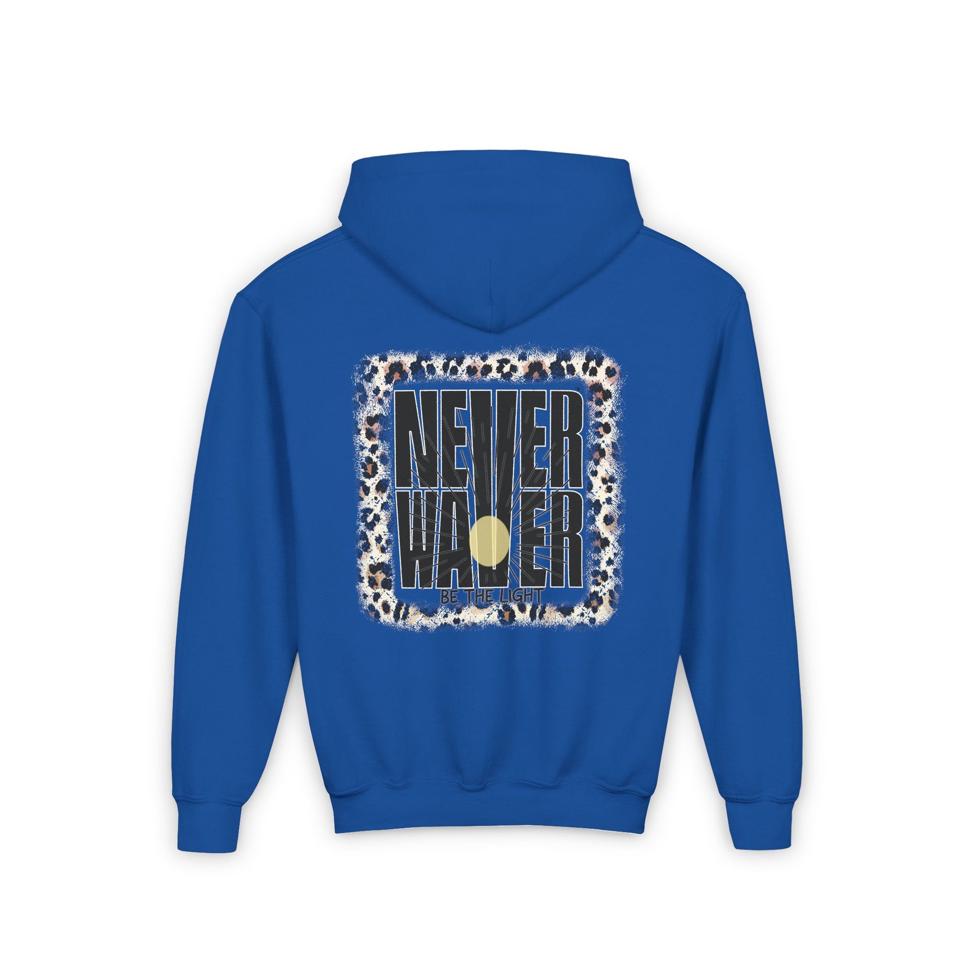 Youth Heavy Blend Hoodie - "NEVER WAVER Be The Light Design" Motivational Sweatshirt - Never Waver