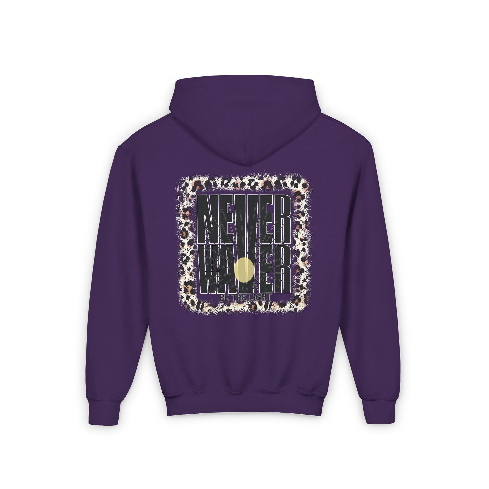 Youth Heavy Blend Hoodie - "NEVER WAVER Be The Light Design" Motivational Sweatshirt - Never Waver