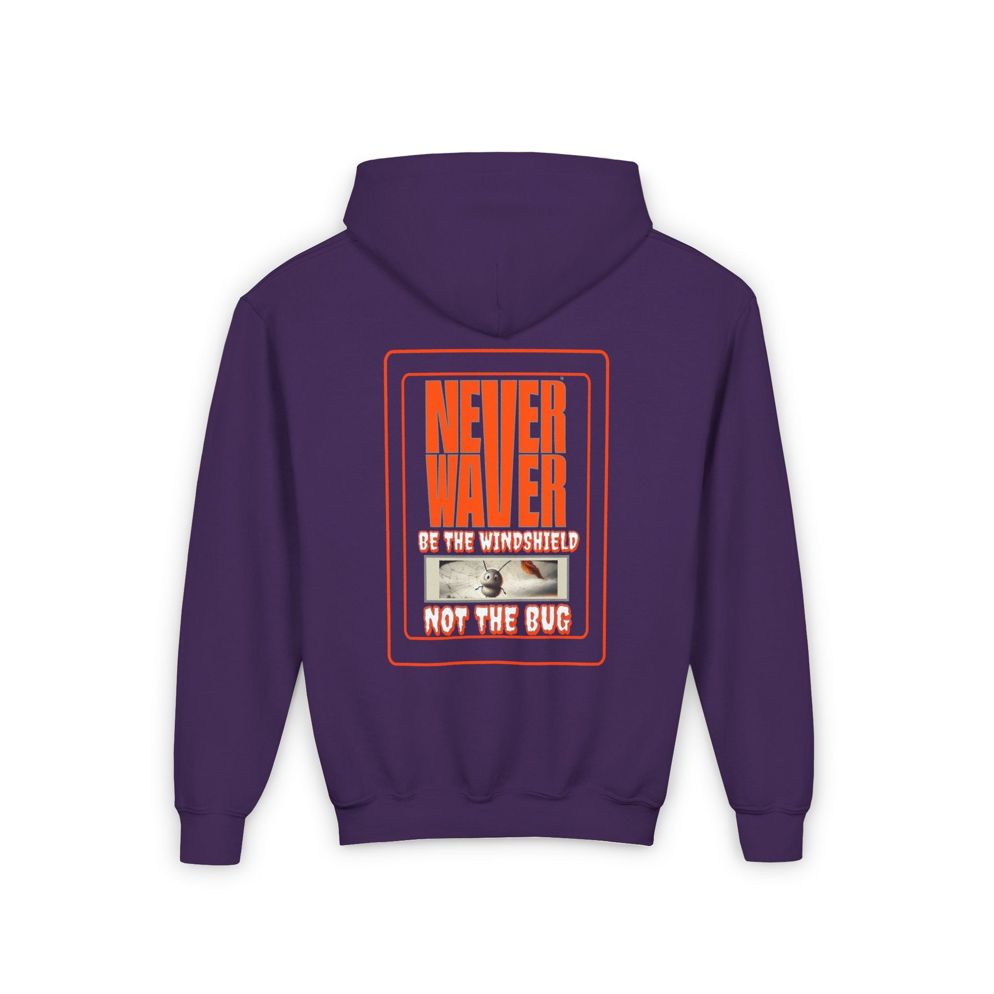 Youth Heavy Blend Hoodie - "Never Waver be the Windshield " Motivational Sweatshirt - Never Waver