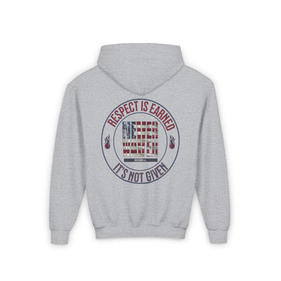 Youth Heavy Blend Hoodie - "Respect is Earned Never Waver It's Not Given" Motivational Sweatshirt - Never Waver
