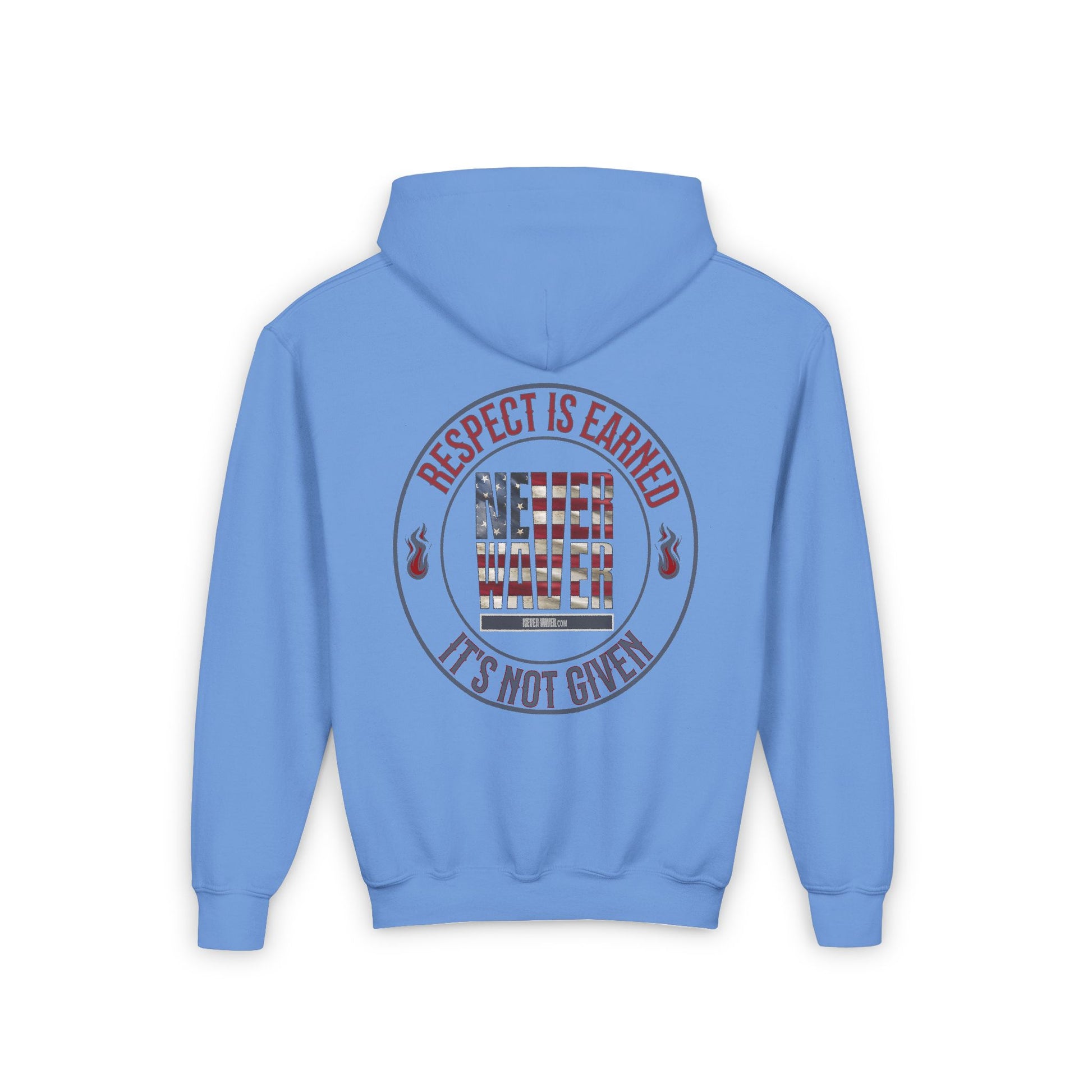 Youth Heavy Blend Hoodie - "Respect is Earned Never Waver It's Not Given" Motivational Sweatshirt - Never Waver