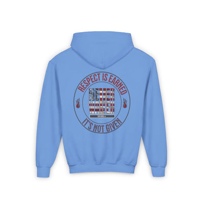 Youth Heavy Blend Hoodie - "Respect is Earned Never Waver It's Not Given" Motivational Sweatshirt - Never Waver