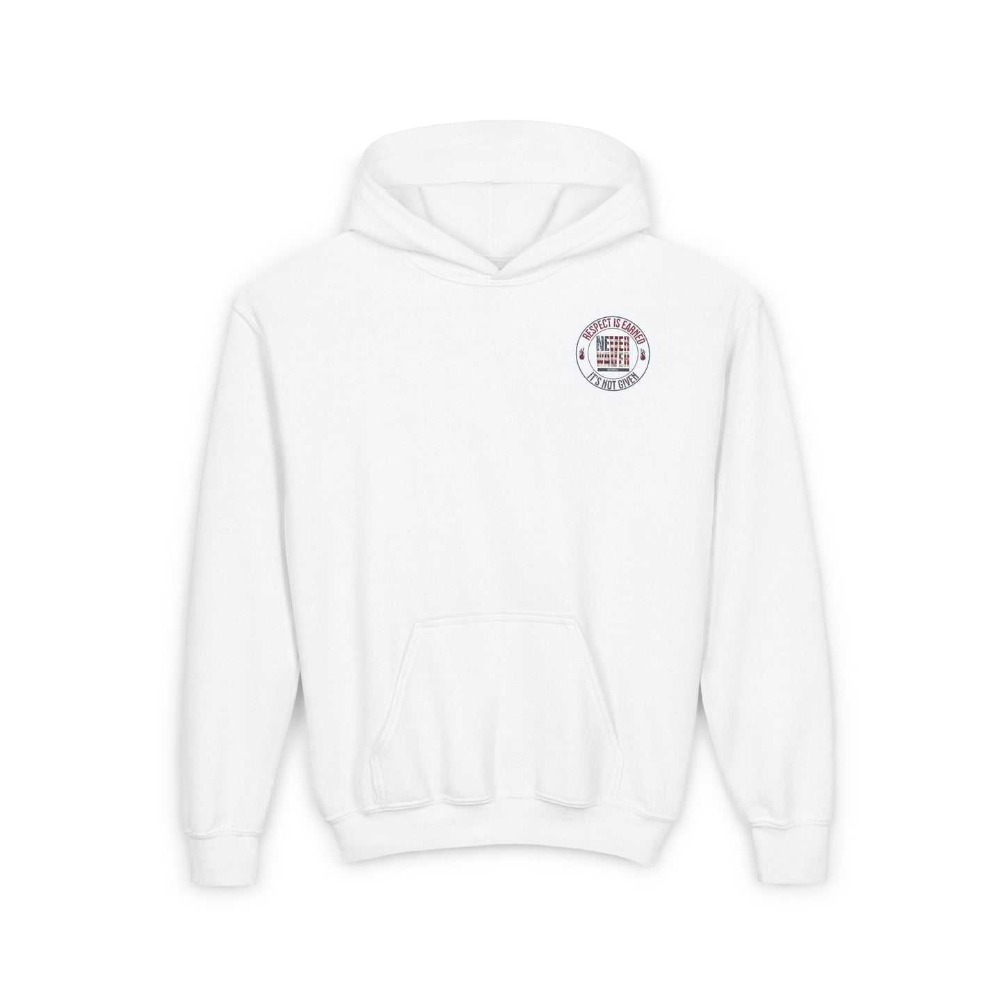 Youth Heavy Blend Hoodie - "Respect is Earned Never Waver It's Not Given" Motivational Sweatshirt - Never Waver