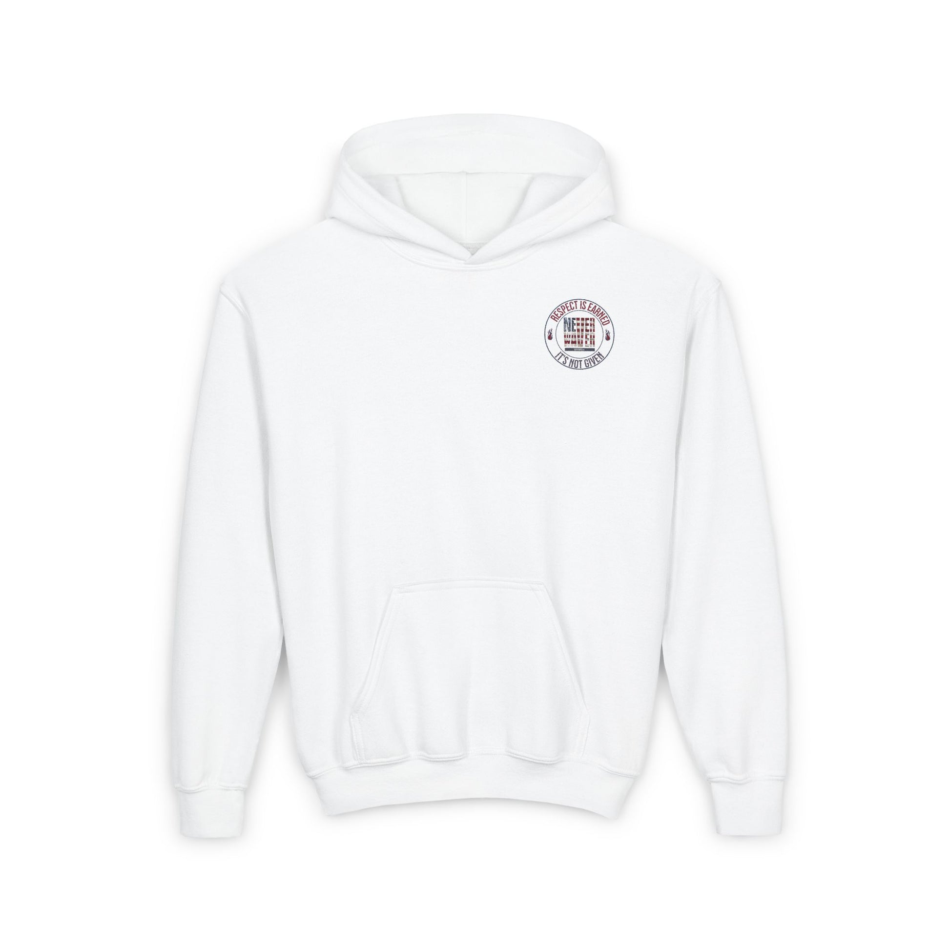 Youth Heavy Blend Hoodie - "Respect is Earned Never Waver It's Not Given" Motivational Sweatshirt - Never Waver
