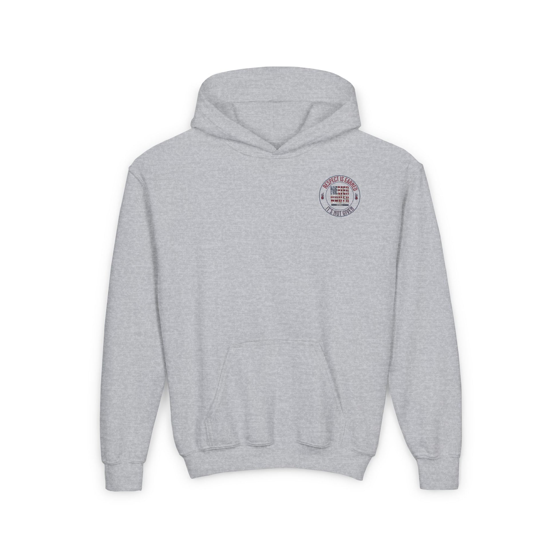 Youth Heavy Blend Hoodie - "Respect is Earned Never Waver It's Not Given" Motivational Sweatshirt - Never Waver