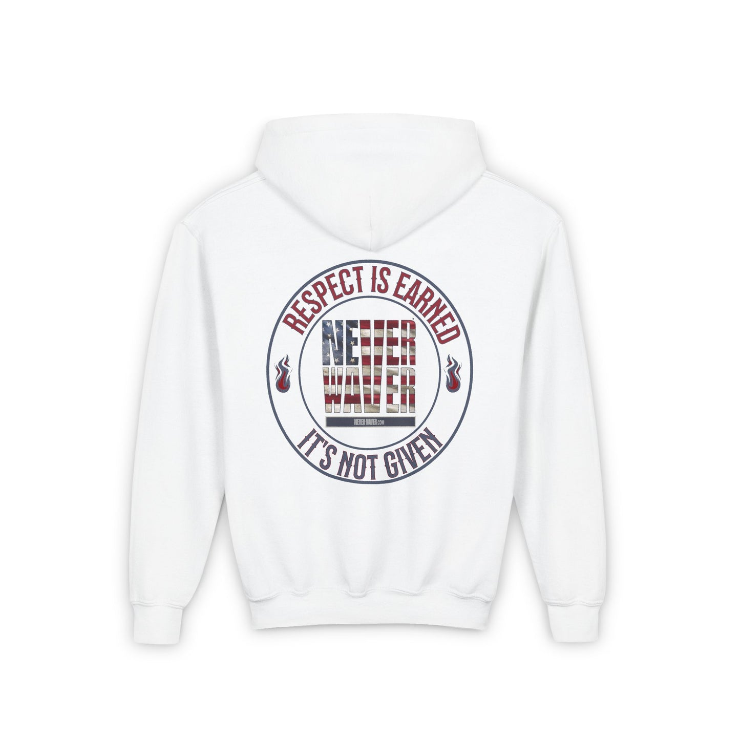 Youth Heavy Blend Hoodie - "Respect is Earned Never Waver It's Not Given" Motivational Sweatshirt - Never Waver