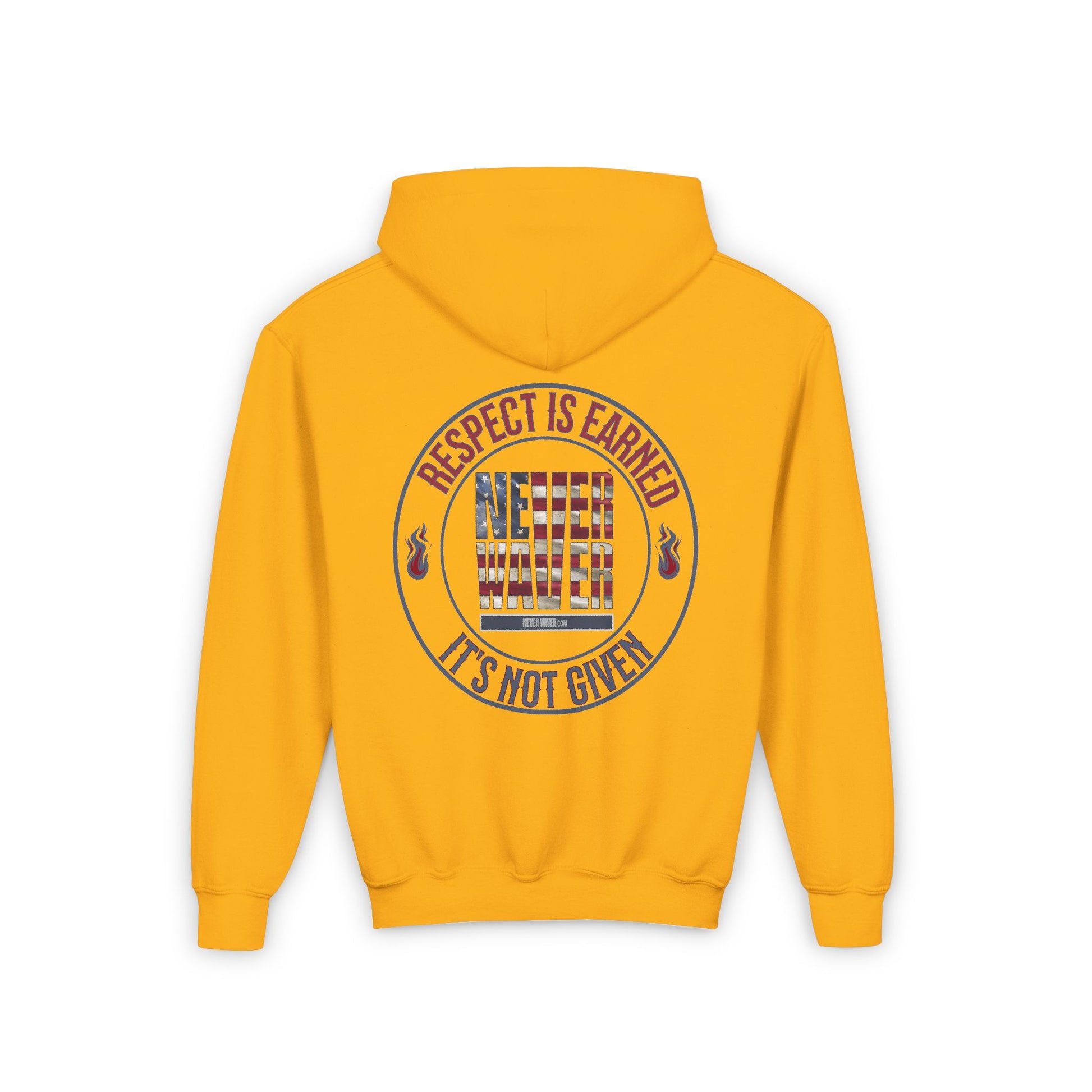 Youth Heavy Blend Hoodie - "Respect is Earned Never Waver It's Not Given" Motivational Sweatshirt - Never Waver