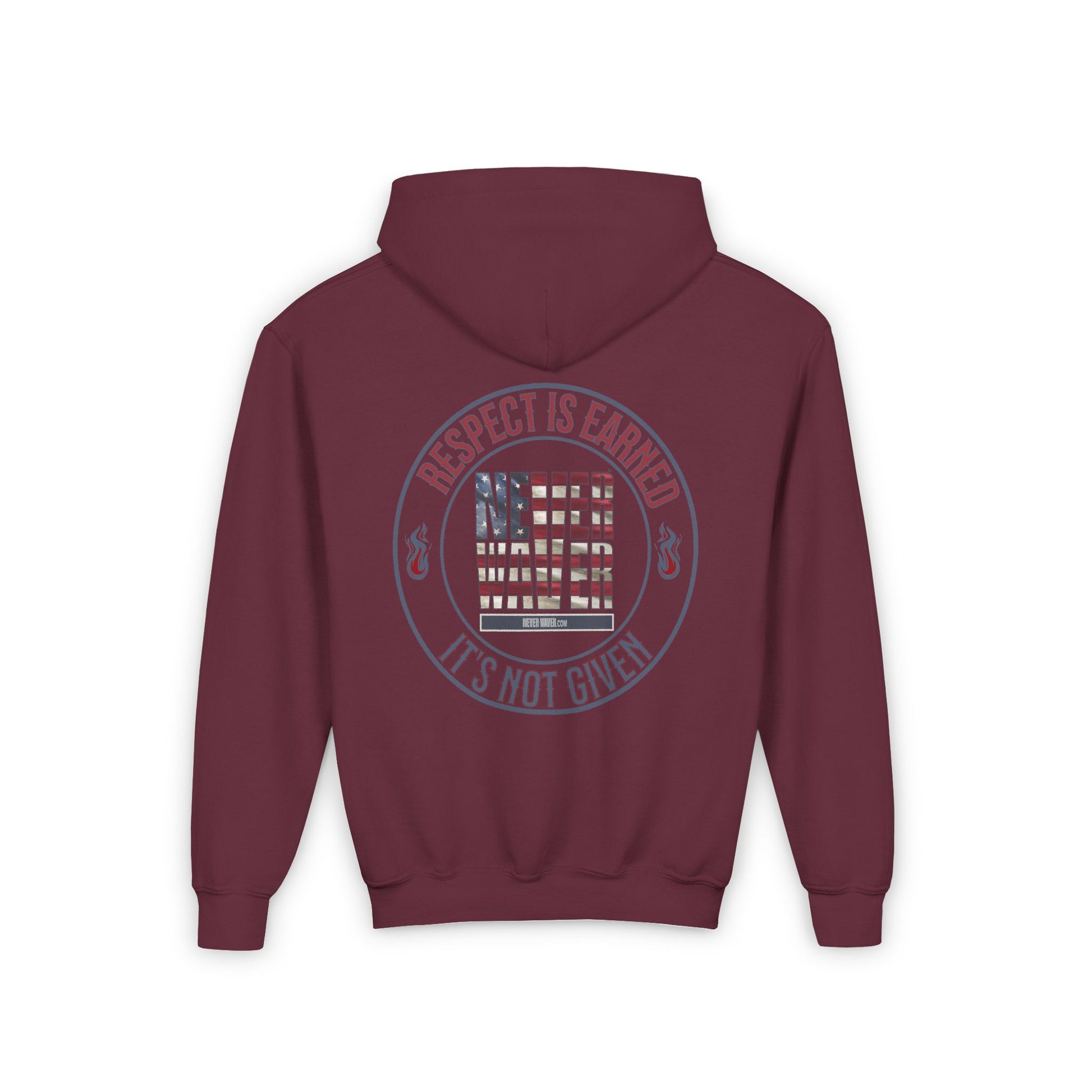 Youth Heavy Blend Hoodie - "Respect is Earned Never Waver It's Not Given" Motivational Sweatshirt - Never Waver
