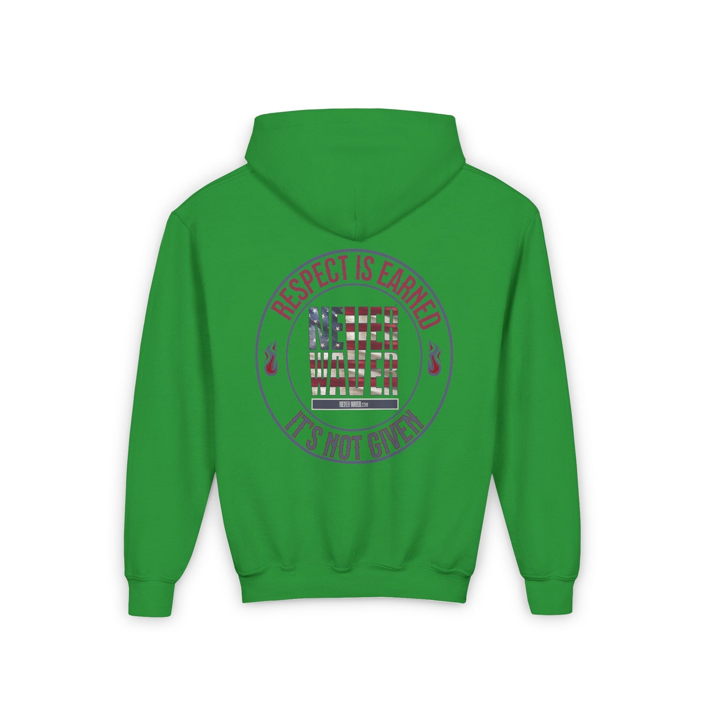 Youth Heavy Blend Hoodie - "Respect is Earned Never Waver It's Not Given" Motivational Sweatshirt - Never Waver