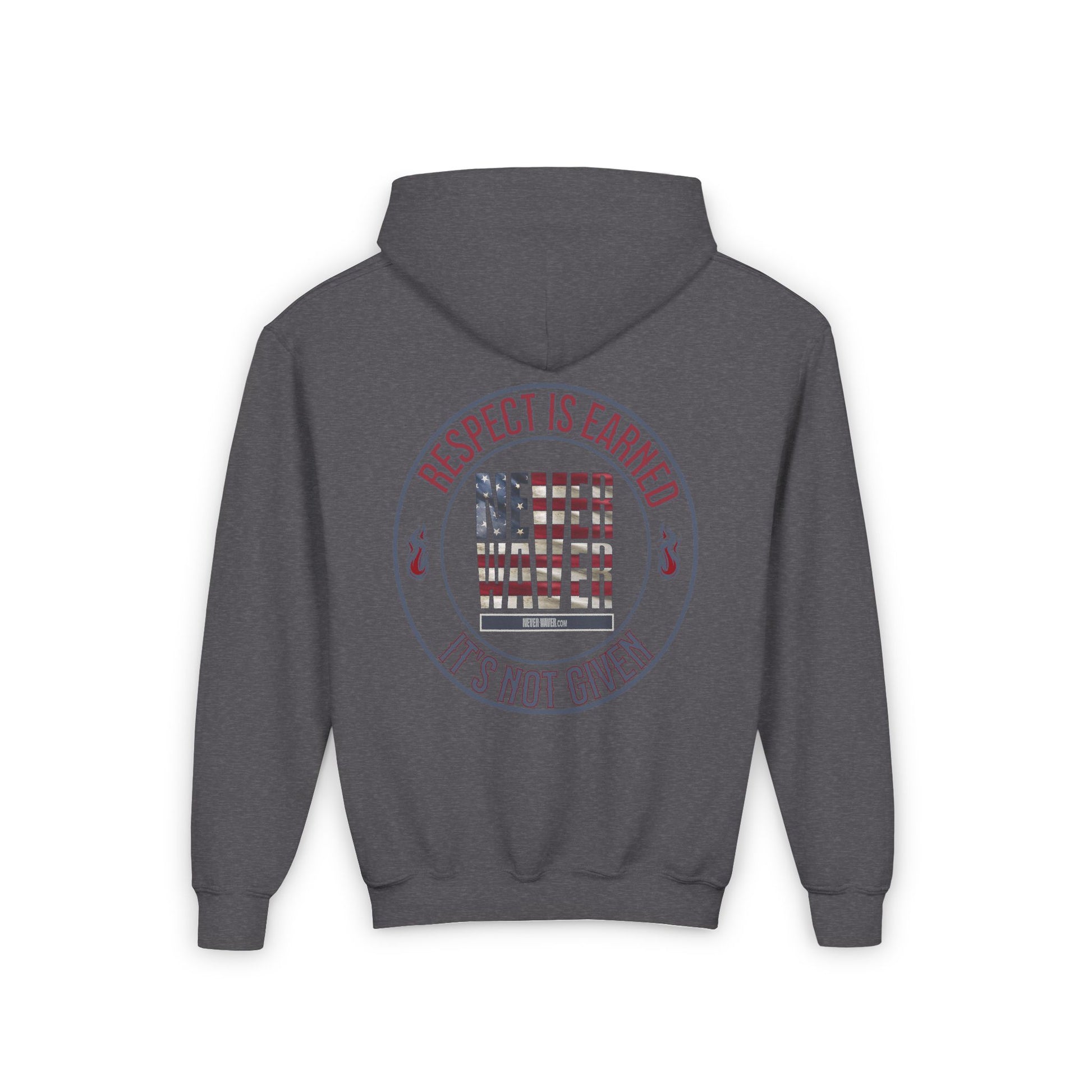 Youth Heavy Blend Hoodie - "Respect is Earned Never Waver It's Not Given" Motivational Sweatshirt - Never Waver