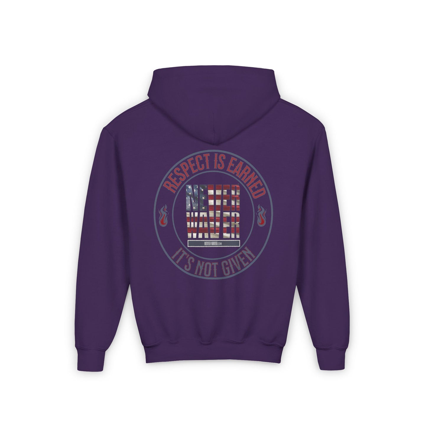 Youth Heavy Blend Hoodie - "Respect is Earned Never Waver It's Not Given" Motivational Sweatshirt - Never Waver