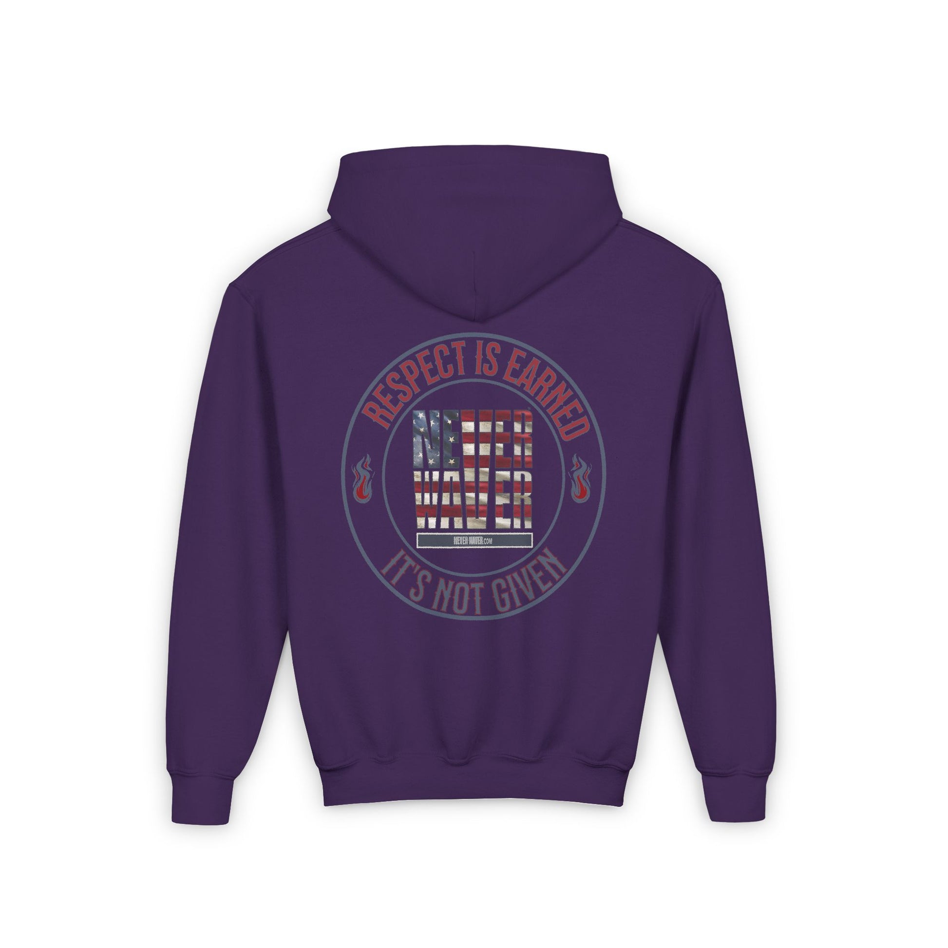 Youth Heavy Blend Hoodie - "Respect is Earned Never Waver It's Not Given" Motivational Sweatshirt - Never Waver