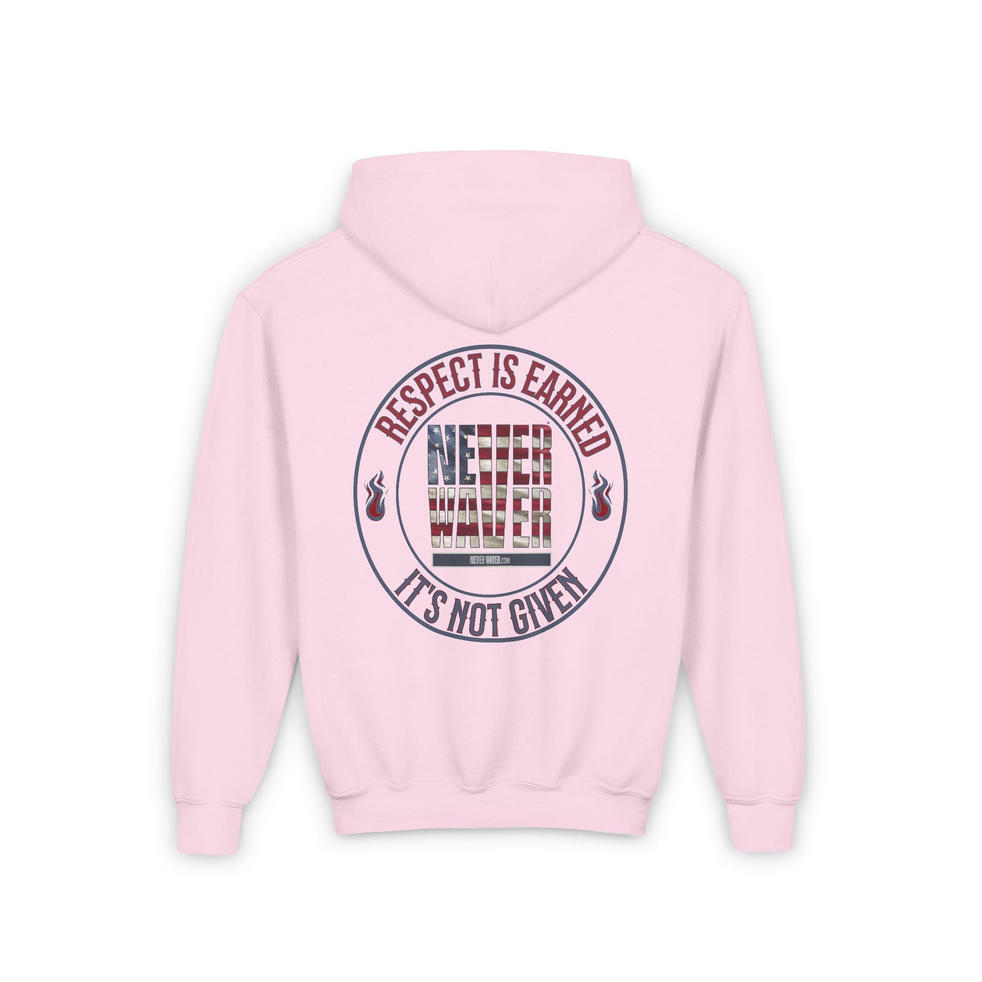 Youth Heavy Blend Hoodie - "Respect is Earned Never Waver It's Not Given" Motivational Sweatshirt - Never Waver