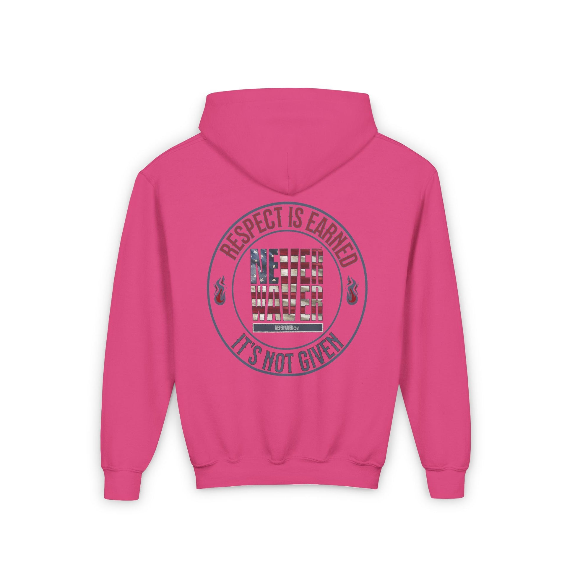Youth Heavy Blend Hoodie - "Respect is Earned Never Waver It's Not Given" Motivational Sweatshirt - Never Waver