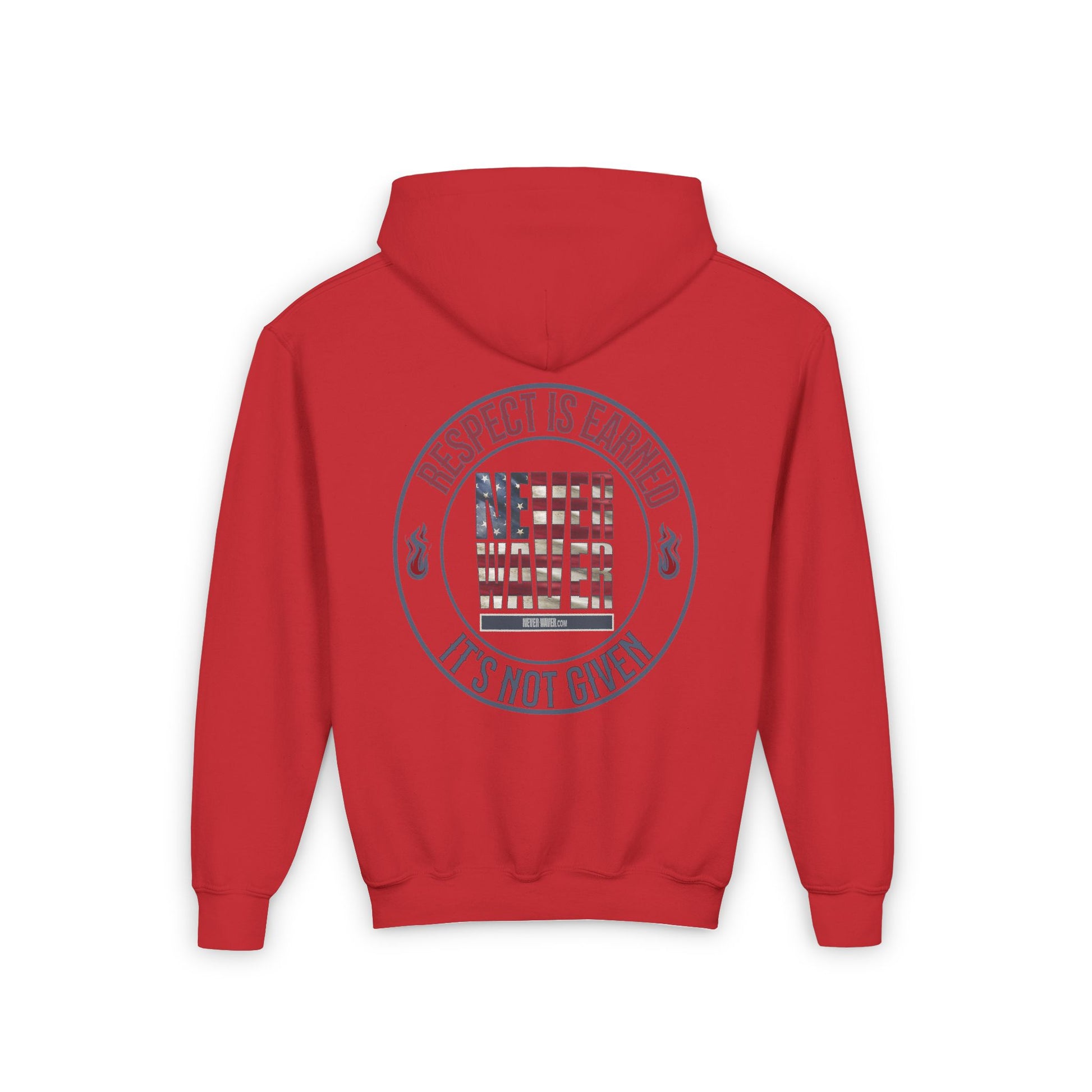 Youth Heavy Blend Hoodie - "Respect is Earned Never Waver It's Not Given" Motivational Sweatshirt - Never Waver