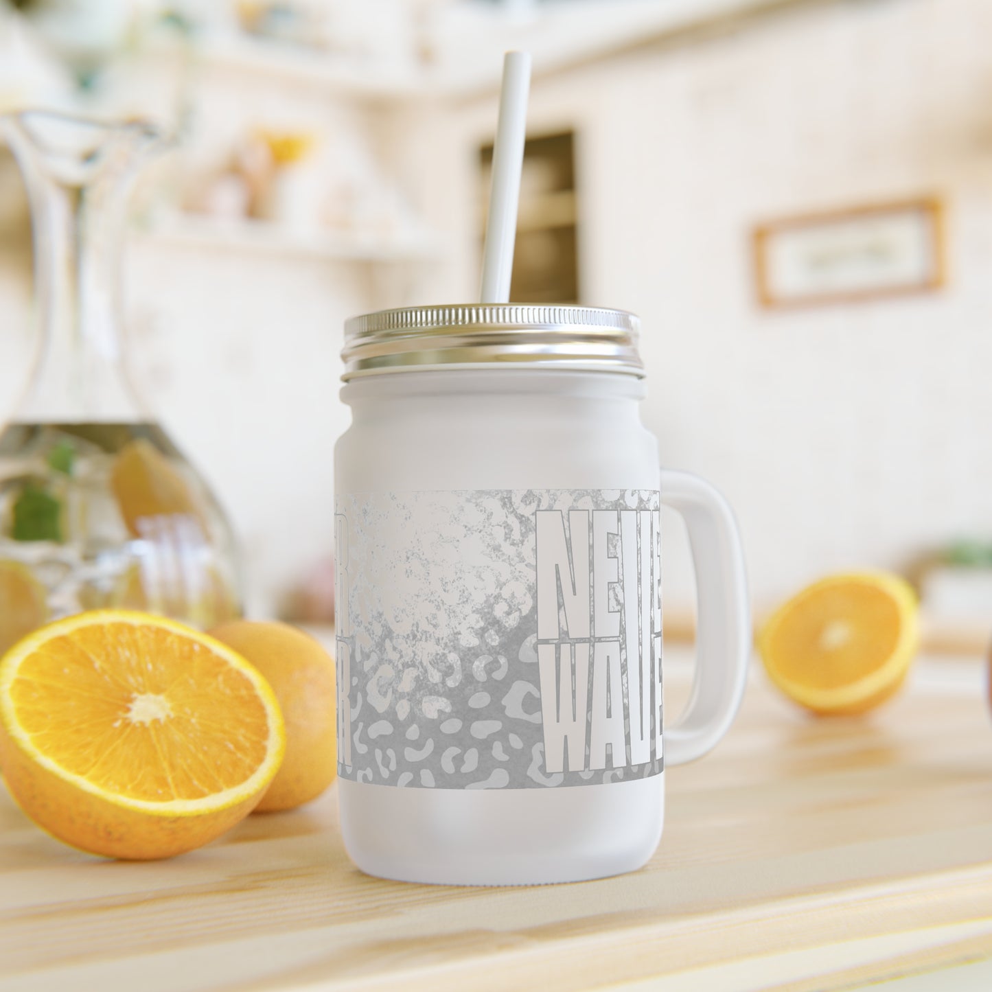 Motivational Mason Jar with Straw - "Never Waver" Design - Perfect for Home & Office - Never Waver