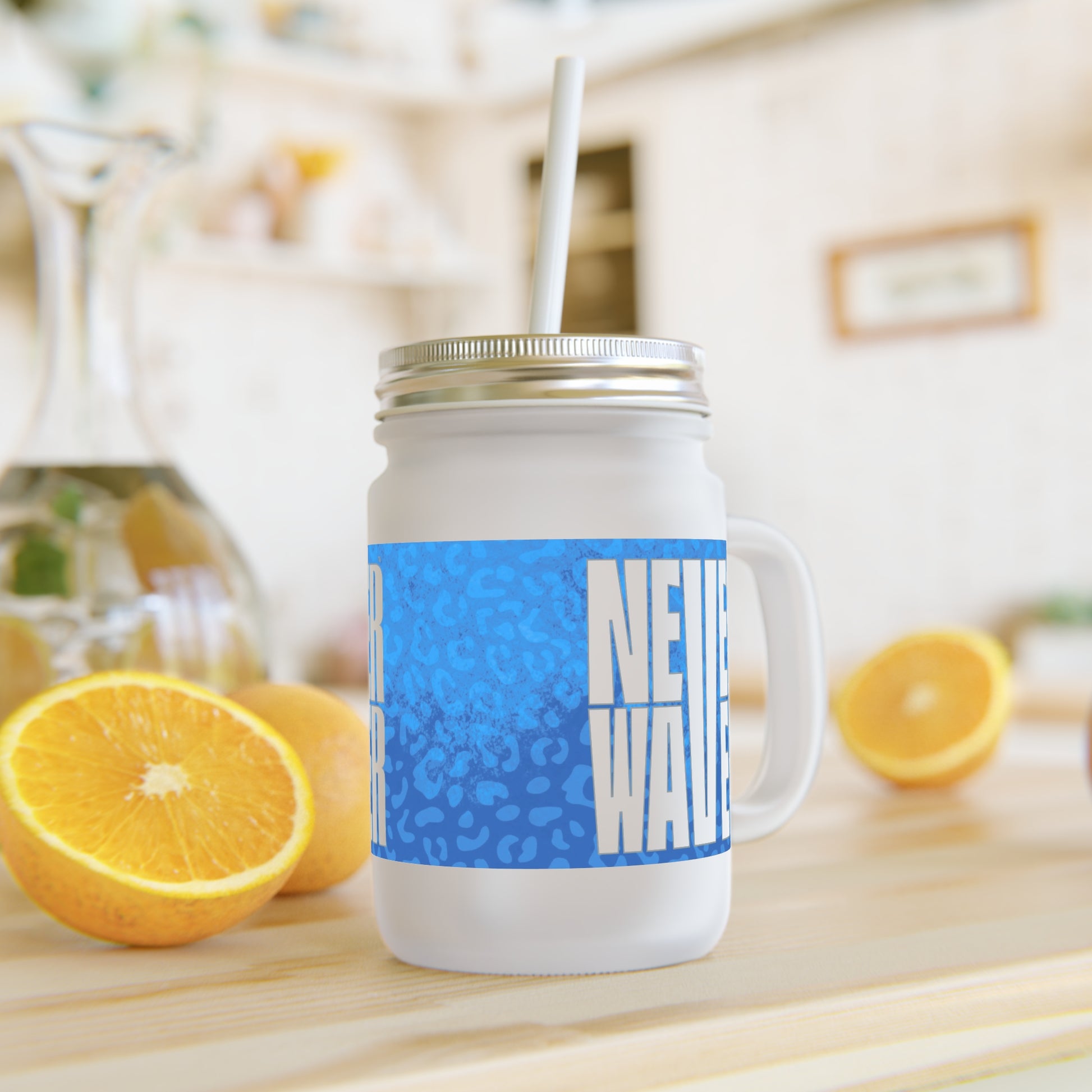 Motivational Mason Jar with Straw - "Never Waver" Design - Perfect for Home & Office - Never Waver