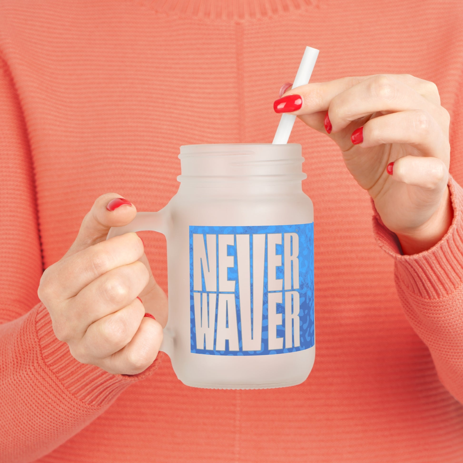 Motivational Mason Jar with Straw - "Never Waver" Design - Perfect for Home & Office - Never Waver
