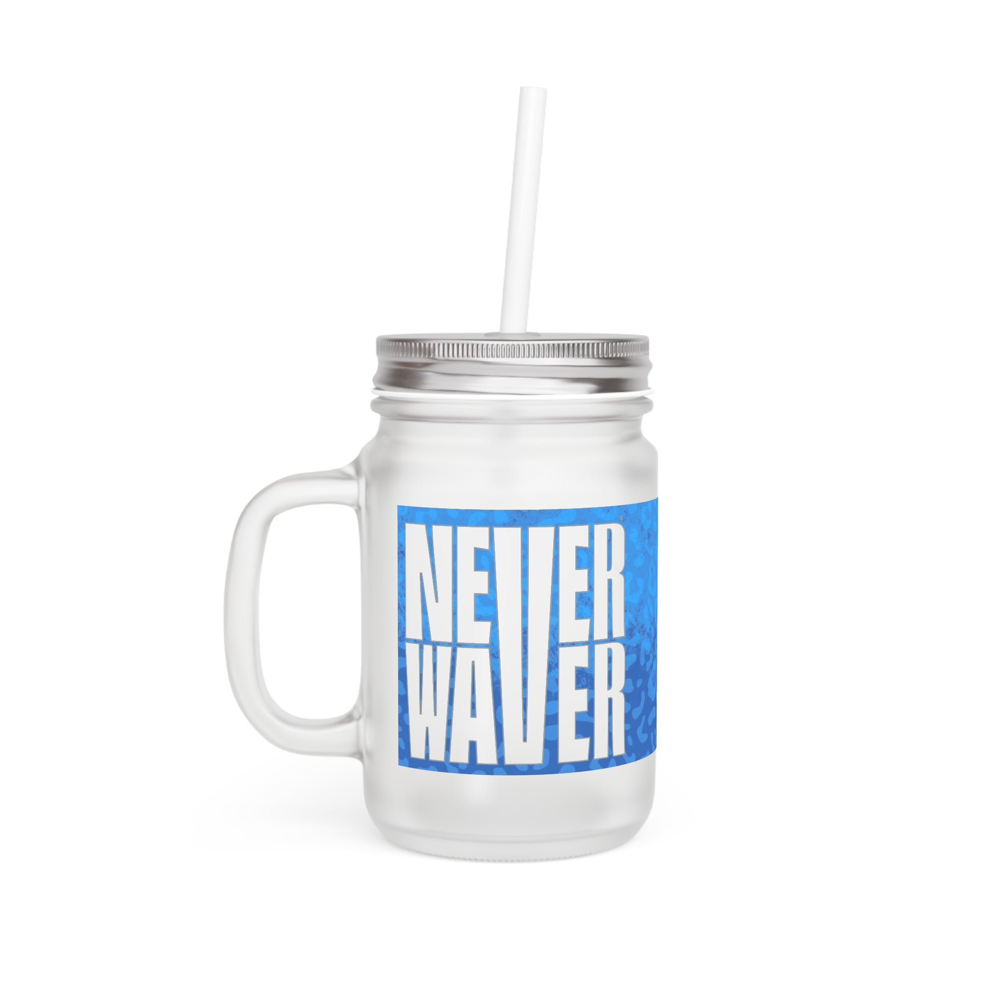 Motivational Mason Jar with Straw - "Never Waver" Design - Perfect for Home & Office - Never Waver