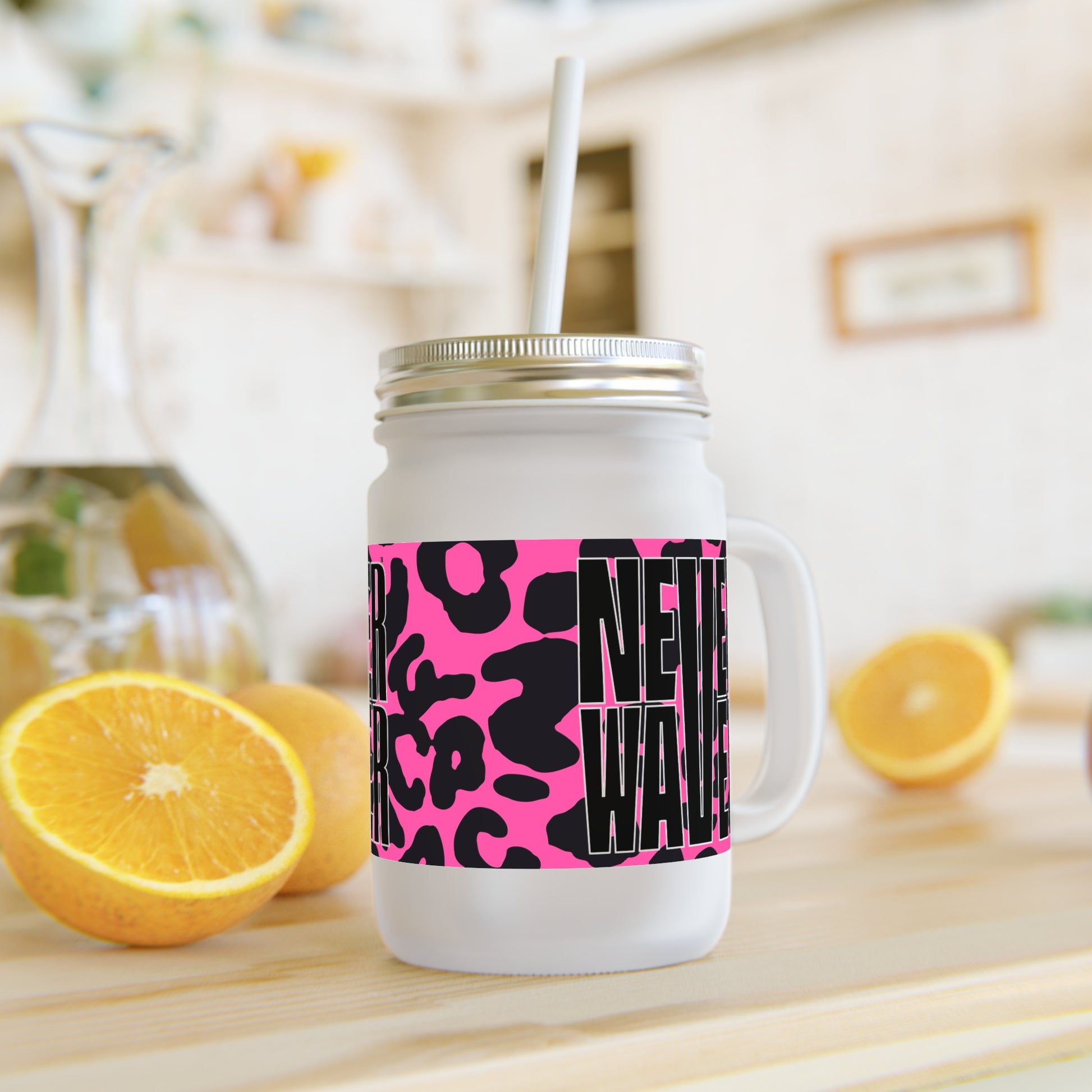 Never Waver Pink Leopard Print Mason Jar - Never Waver