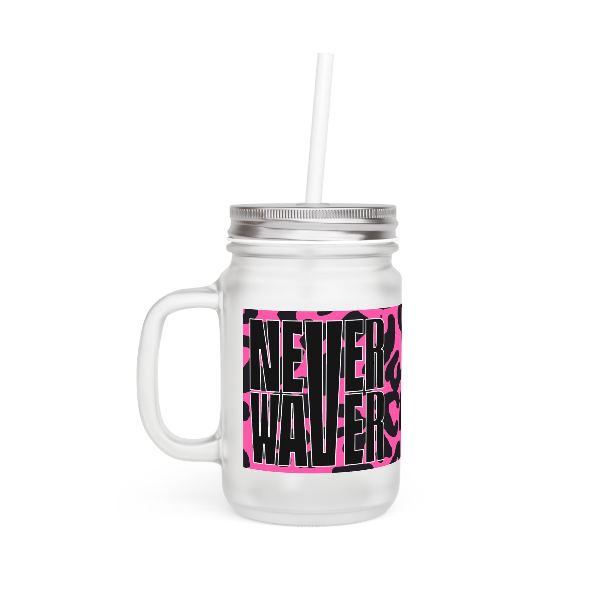 Never Waver Pink Leopard Print Mason Jar - Never Waver