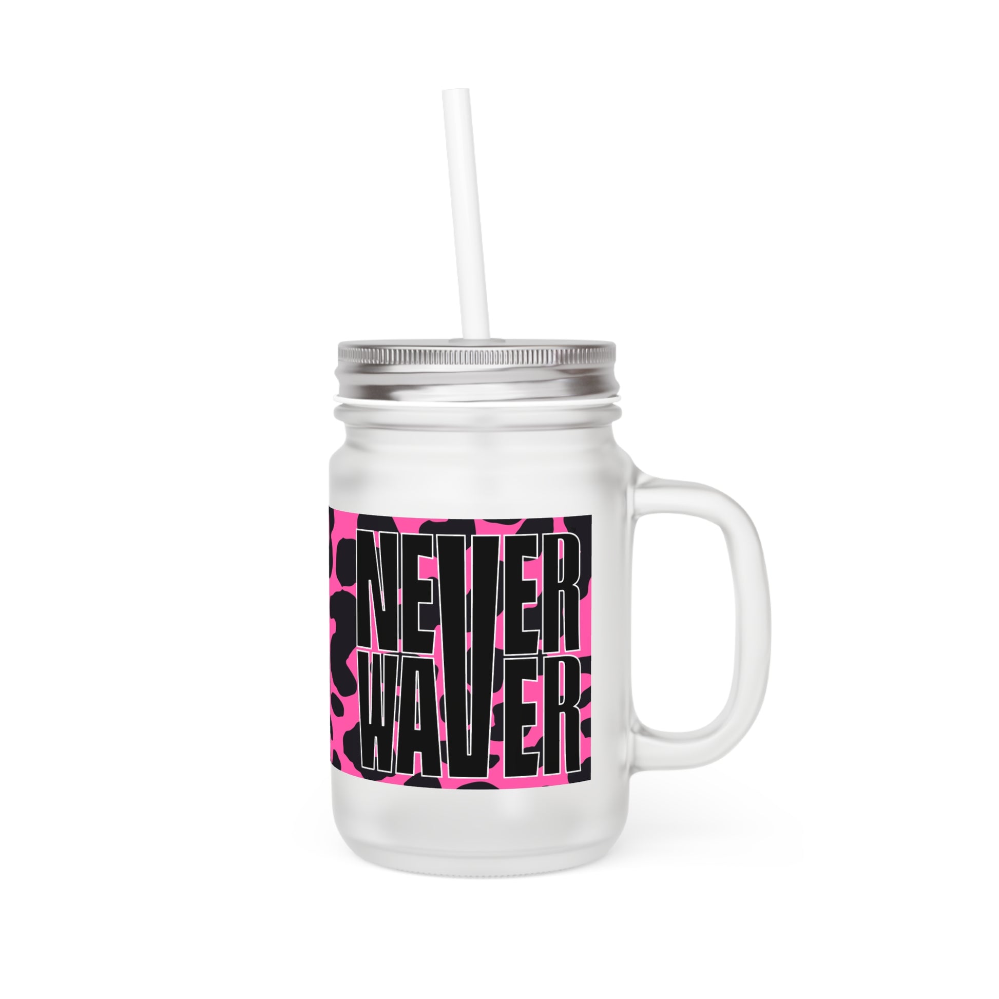 Never Waver Pink Leopard Print Mason Jar - Never Waver