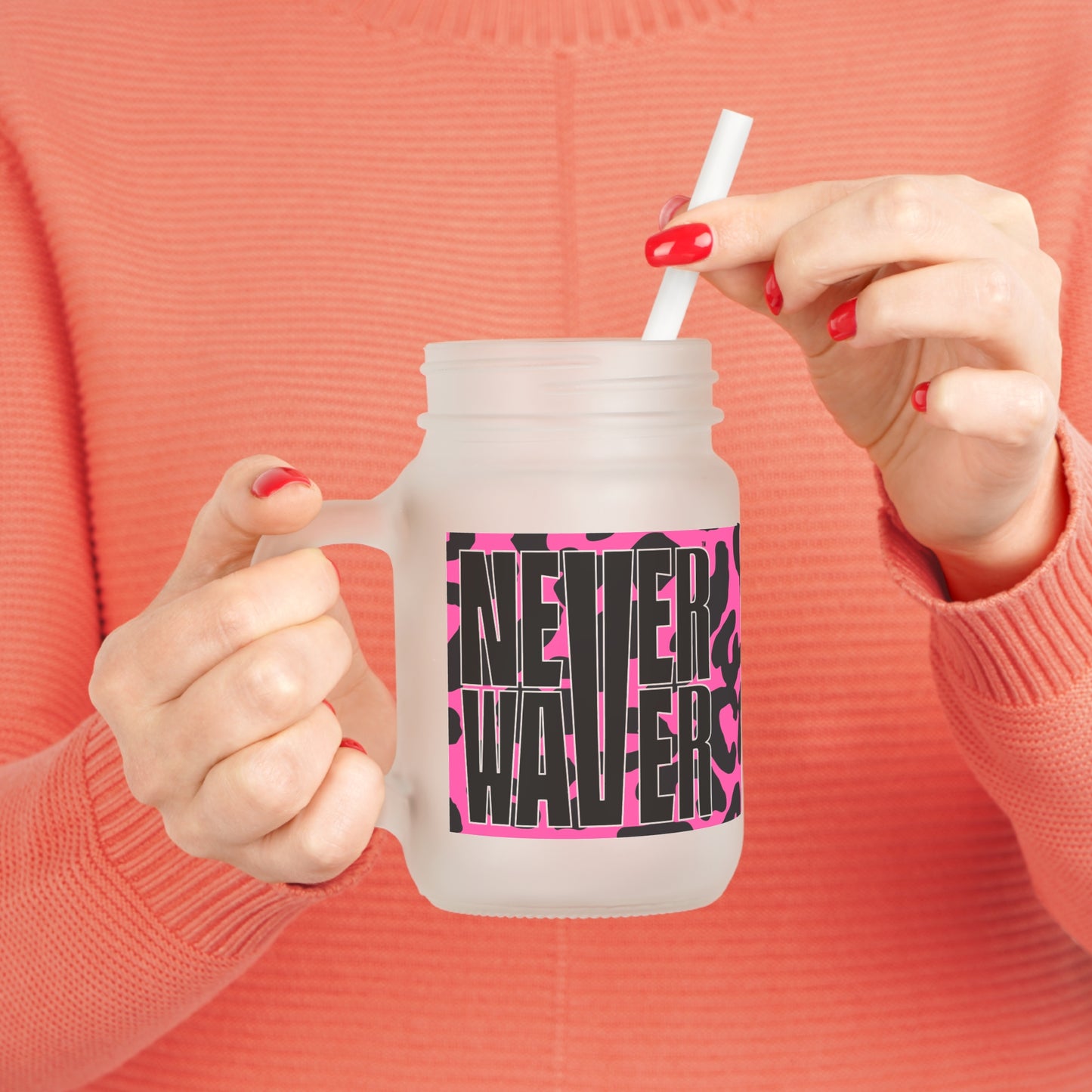 Never Waver Pink Leopard Print Mason Jar - Never Waver
