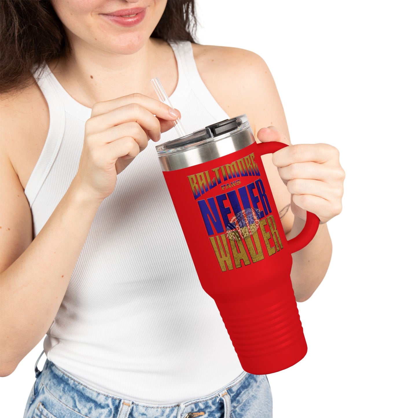 Baltimore Fans Never Waver with Leopard football Insulated Travel Mug, 40oz - Never Waver
