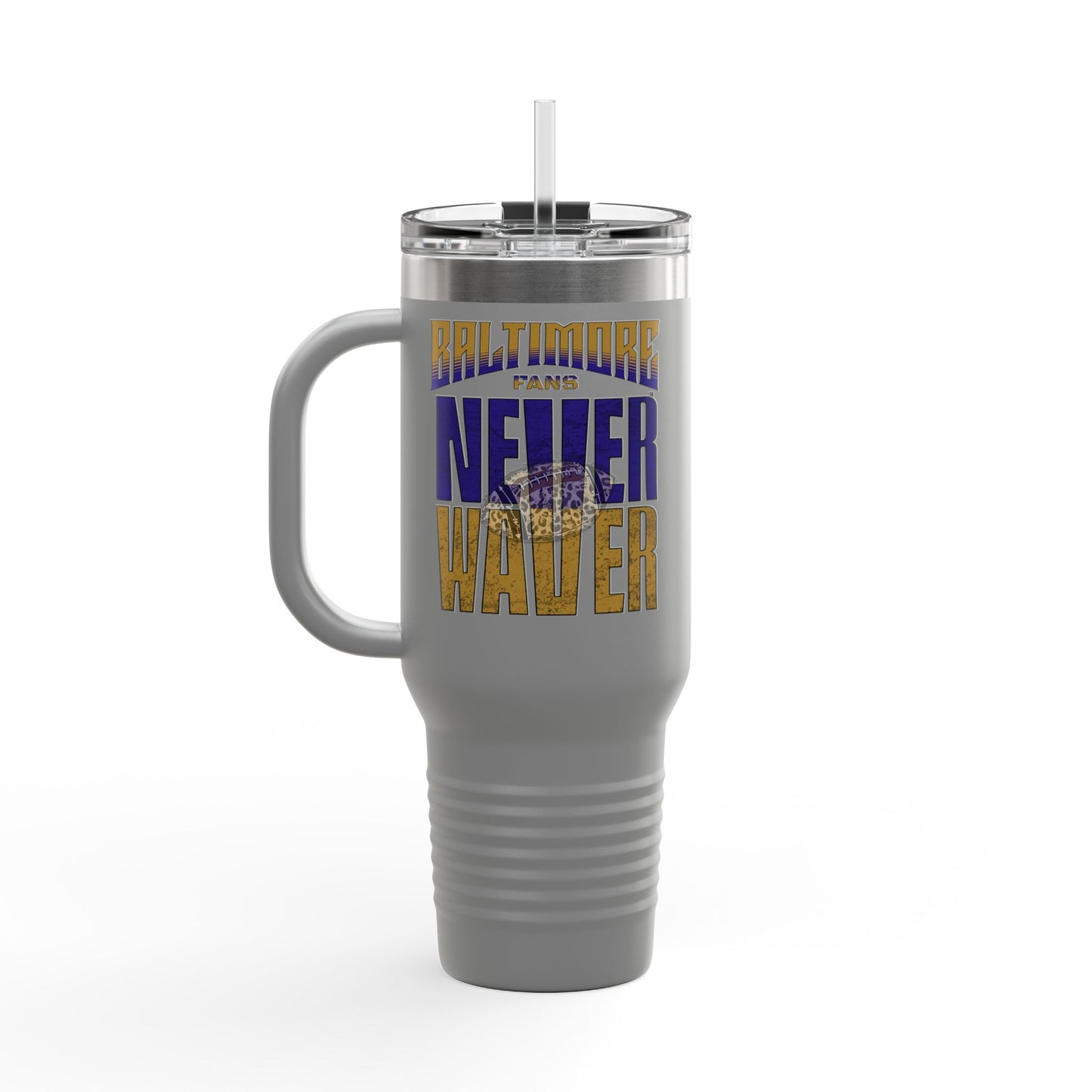 Baltimore Fans Never Waver with Leopard football Insulated Travel Mug, 40oz - Never Waver