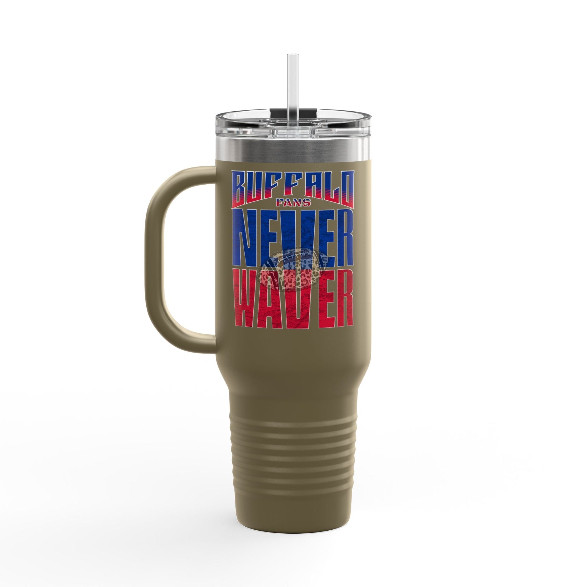 Buffalo Fans Never Waver W- Leopard football nsulated Travel Mug, 40oz - Never Waver