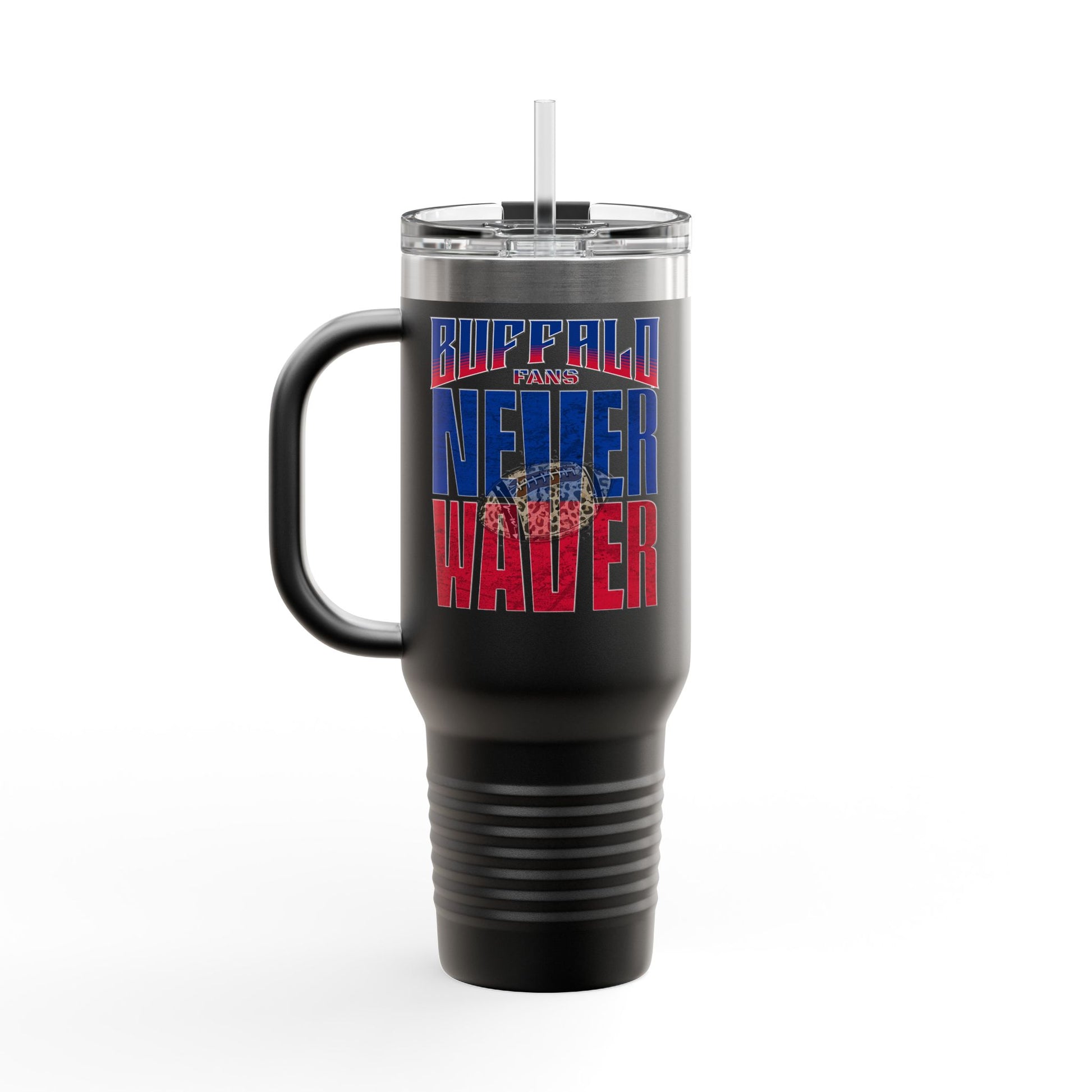 Buffalo Fans Never Waver W- Leopard football nsulated Travel Mug, 40oz - Never Waver