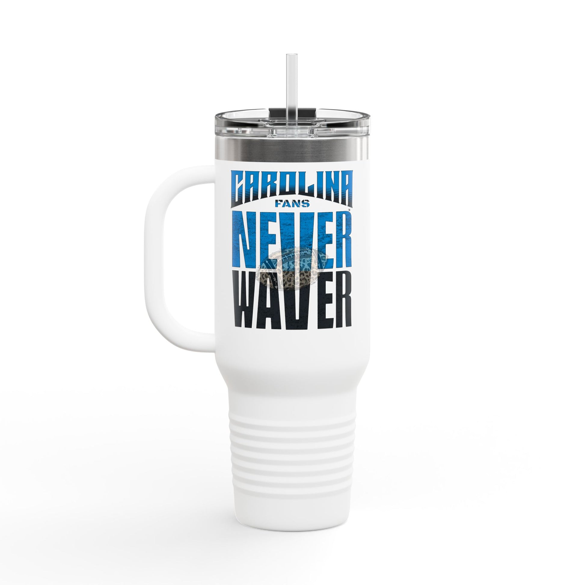 Carolina Fans Never Waver W- Leopard Football Insulated Travel Mug, 40oz - Never Waver