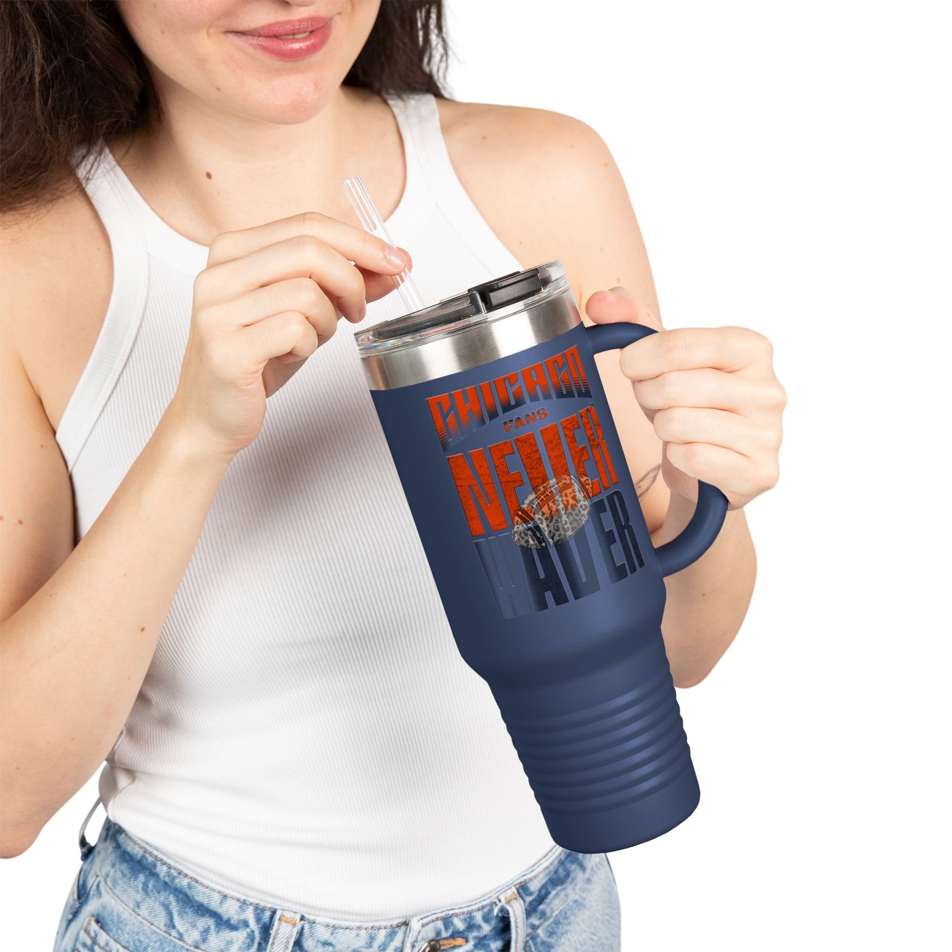 Chicago Fans Never Waver W-Leopard Football Insulated Travel Mug, 40oz - Never Waver