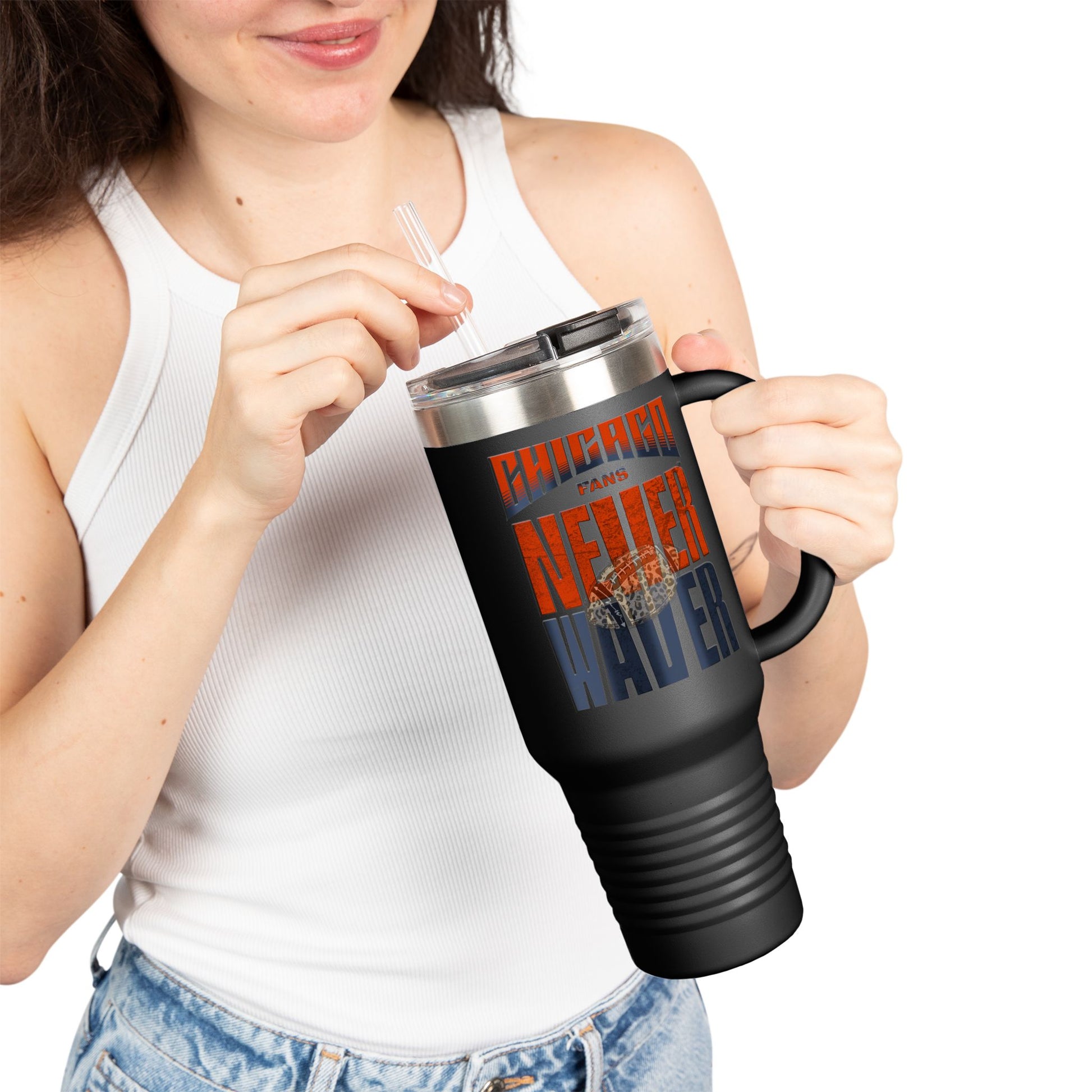 Chicago Fans Never Waver W-Leopard Football Insulated Travel Mug, 40oz - Never Waver