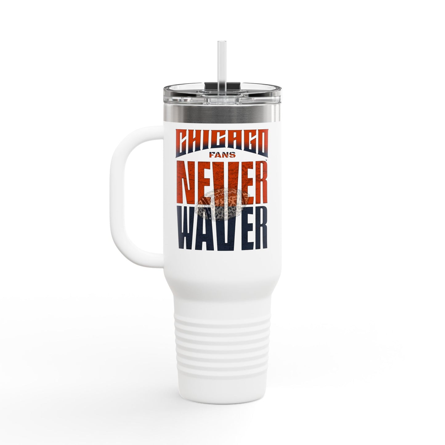 Chicago Fans Never Waver W-Leopard Football Insulated Travel Mug, 40oz - Never Waver