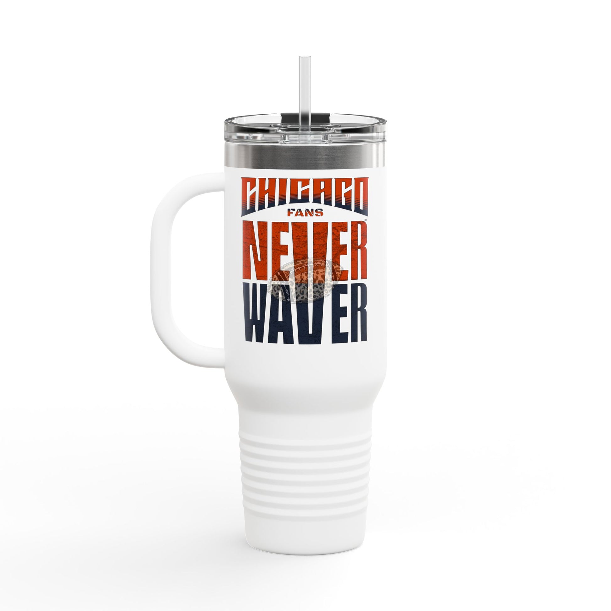 Chicago Fans Never Waver W-Leopard Football Insulated Travel Mug, 40oz - Never Waver