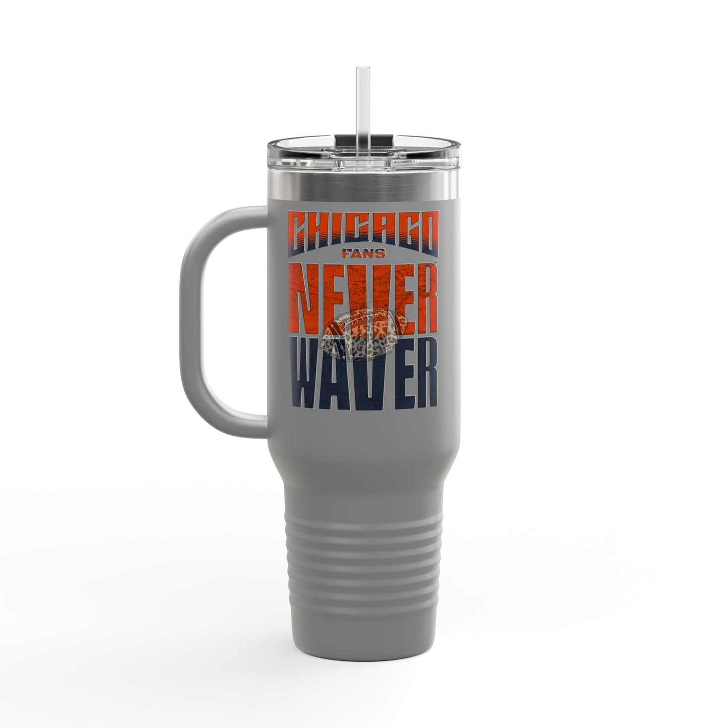 Chicago Fans Never Waver W-Leopard Football Insulated Travel Mug, 40oz - Never Waver