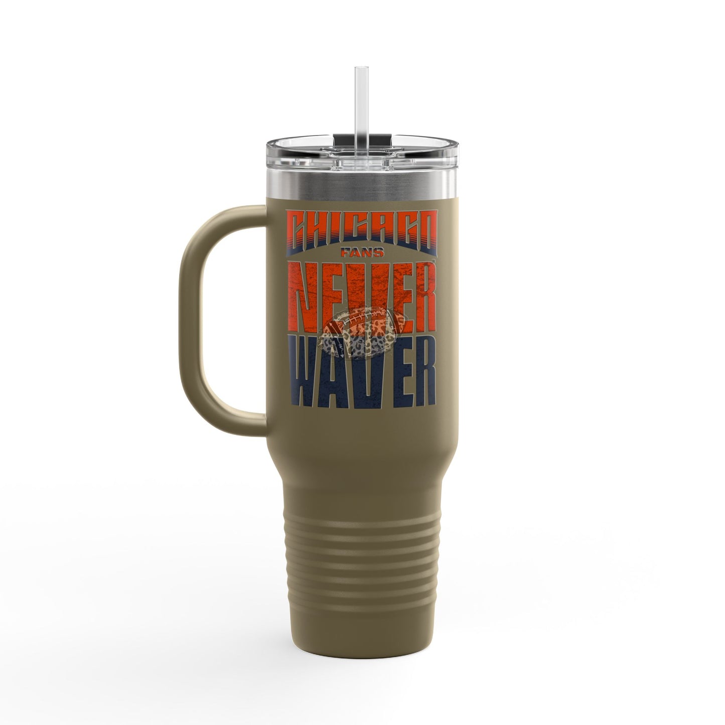 Chicago Fans Never Waver W-Leopard Football Insulated Travel Mug, 40oz - Never Waver