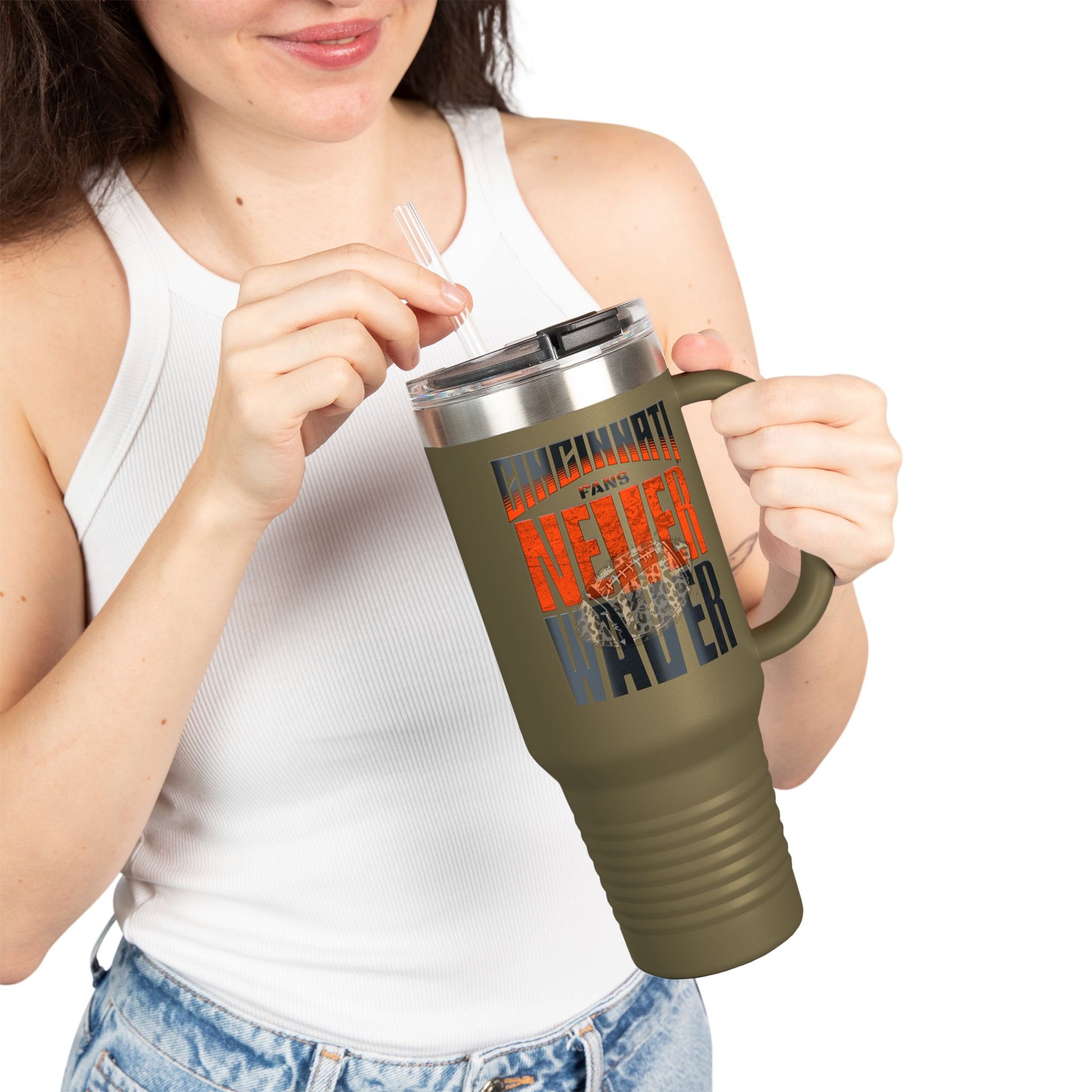 Cincinnati Fans Never Waver W-Leopard Football Insulated Travel Mug, 40oz - Never Waver