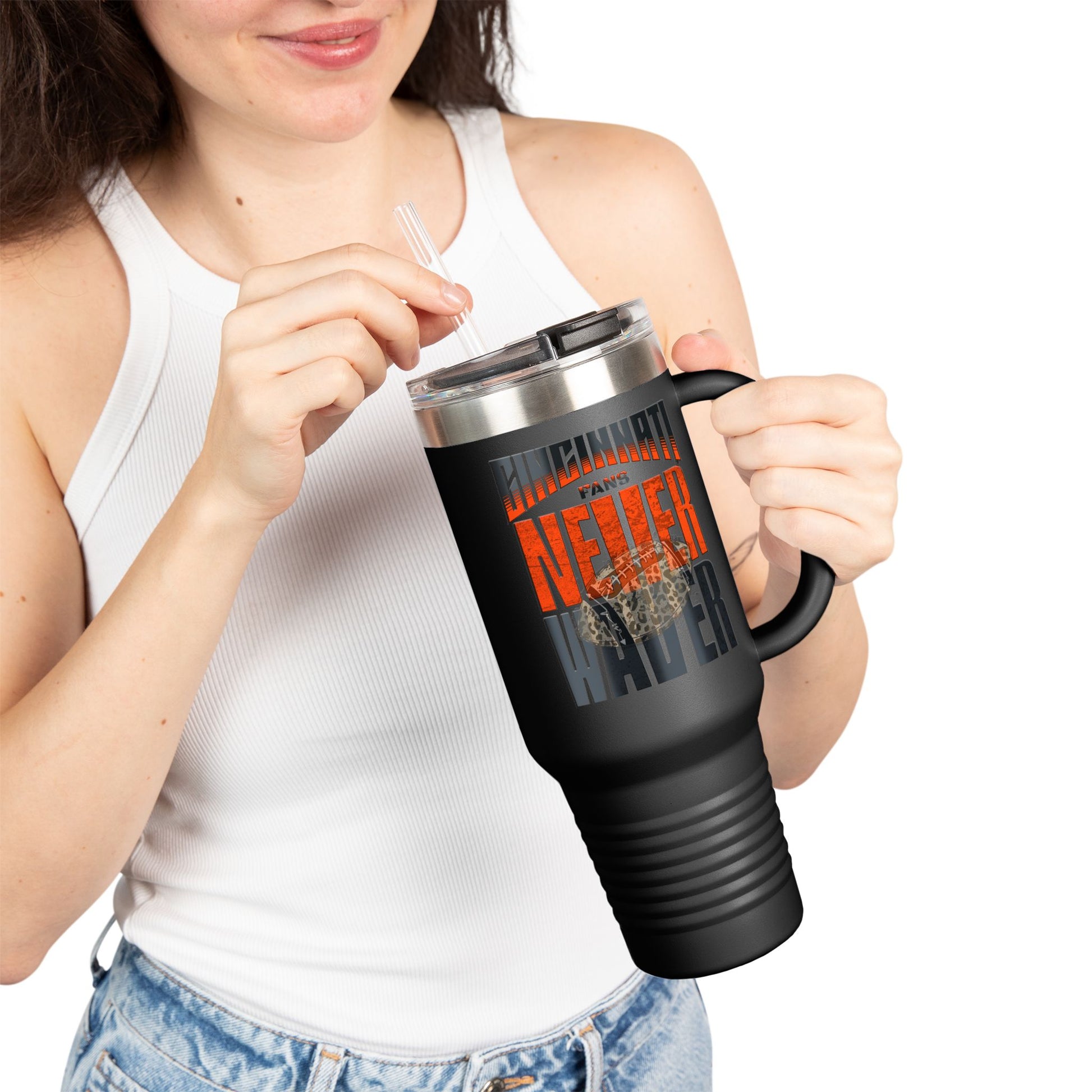 Cincinnati Fans Never Waver W-Leopard Football Insulated Travel Mug, 40oz - Never Waver