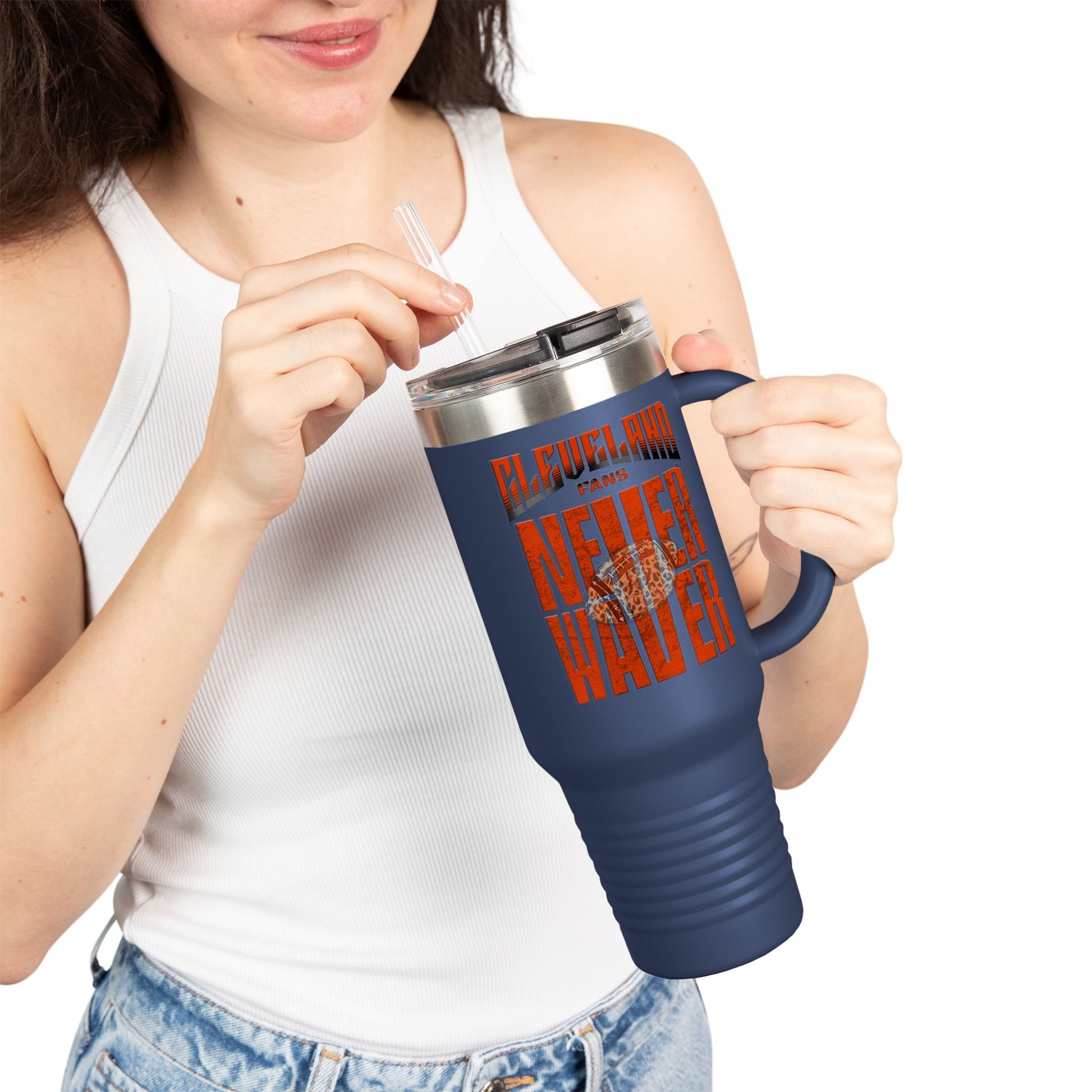 Cleveland Fans Never Waver W-Leopard Football Insulated Travel Mug, 40oz - Never Waver