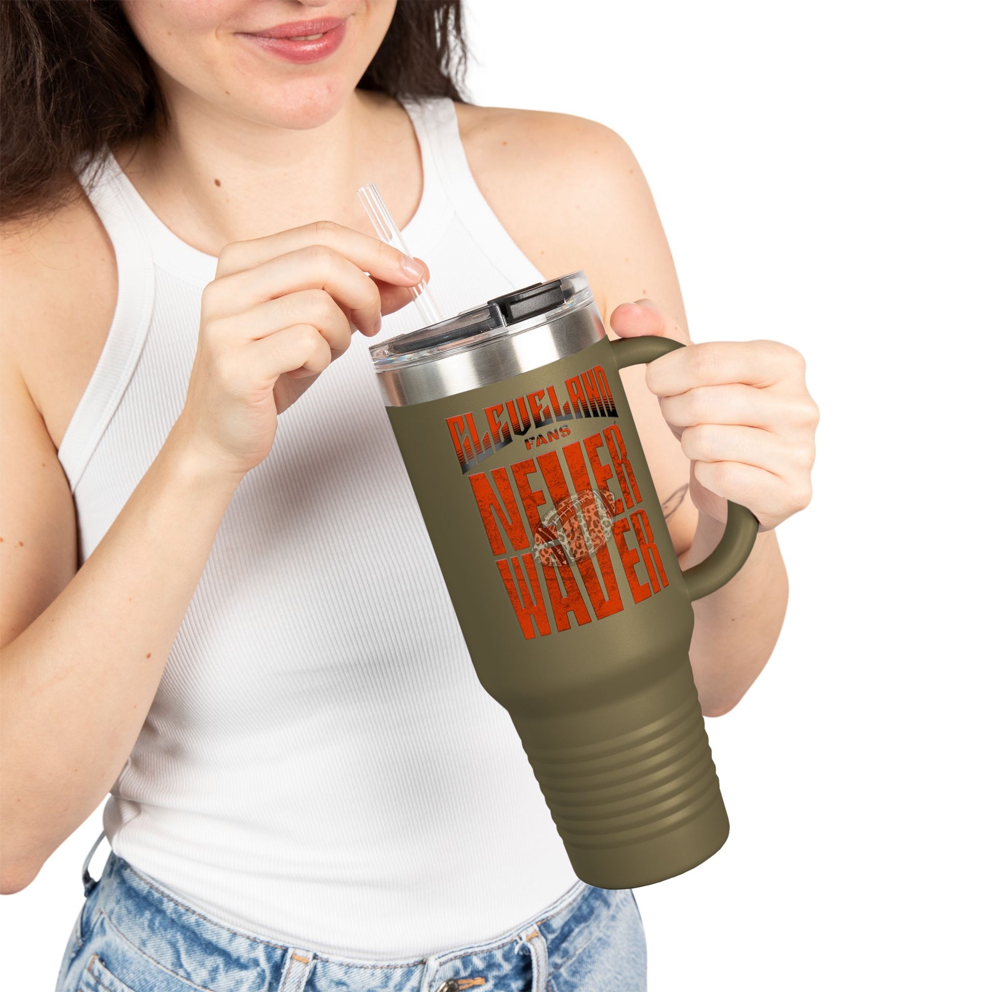 Cleveland Fans Never Waver W-Leopard Football Insulated Travel Mug, 40oz - Never Waver