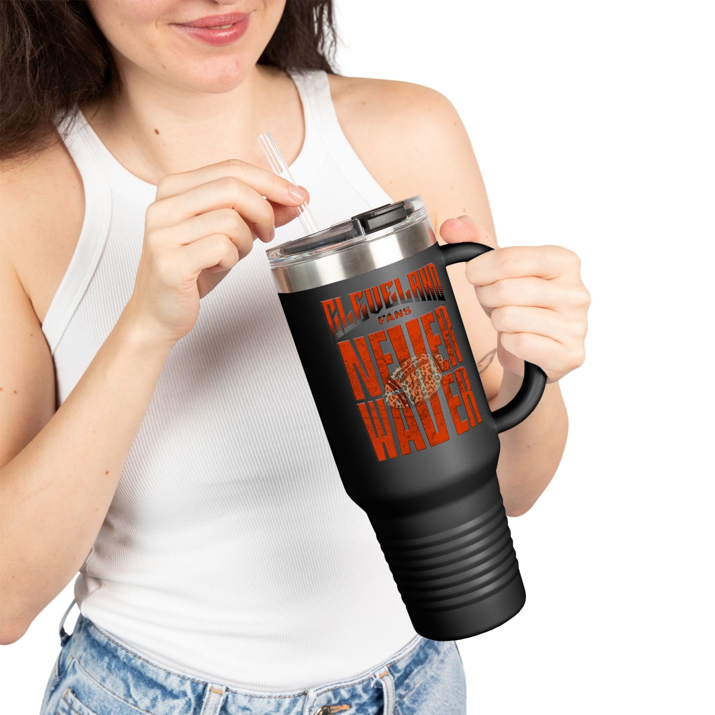Cleveland Fans Never Waver W-Leopard Football Insulated Travel Mug, 40oz - Never Waver