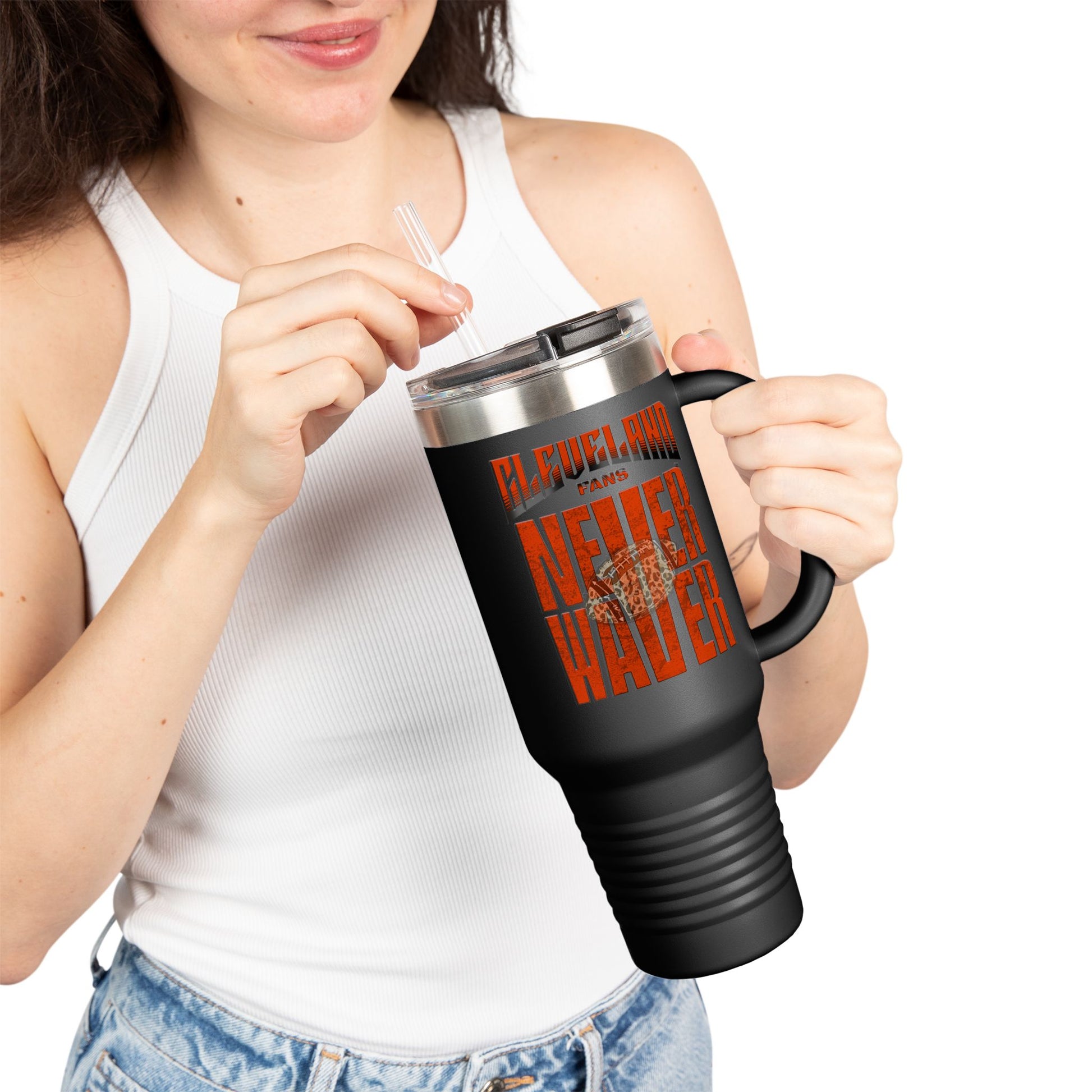 Cleveland Fans Never Waver W-Leopard Football Insulated Travel Mug, 40oz - Never Waver