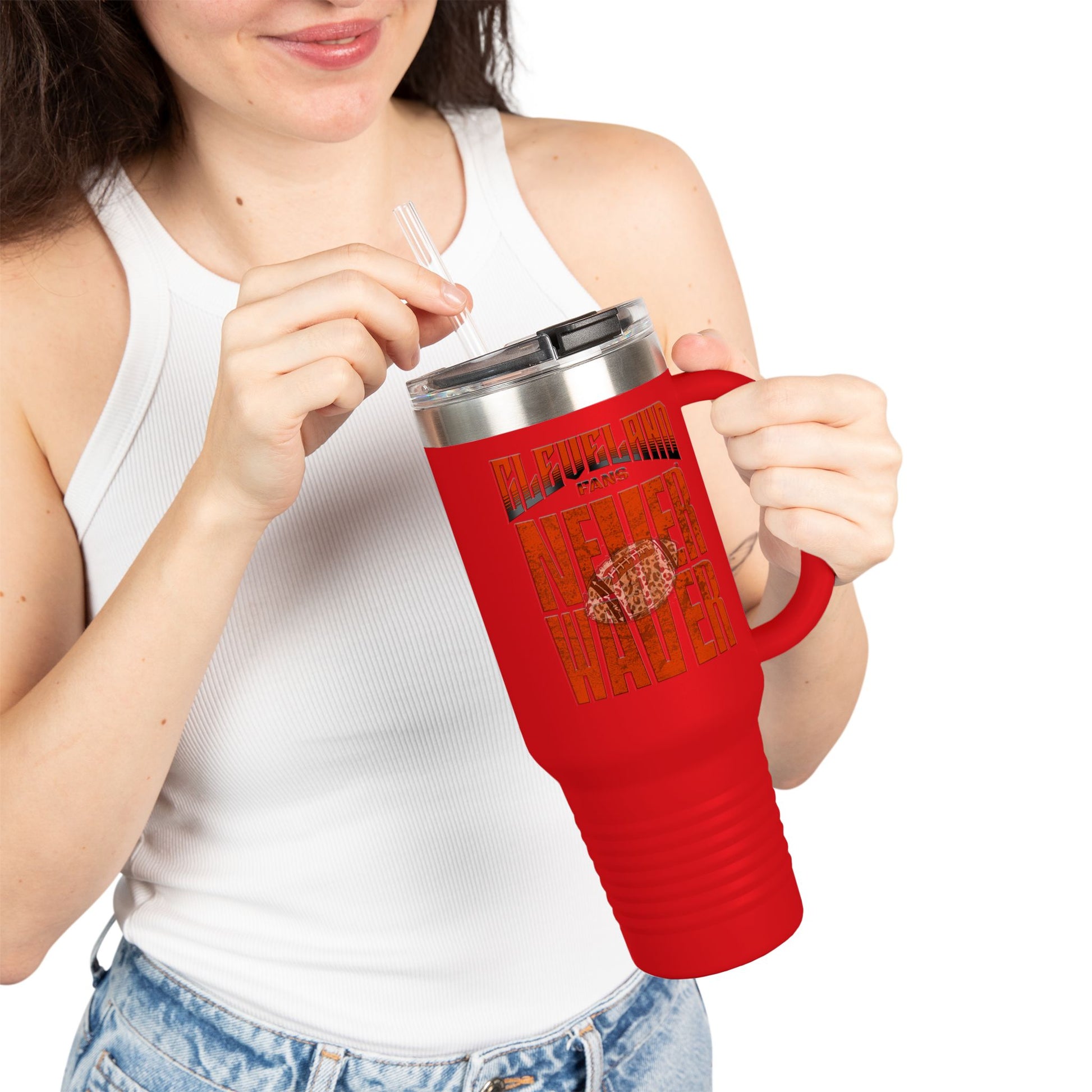 Cleveland Fans Never Waver W-Leopard Football Insulated Travel Mug, 40oz - Never Waver