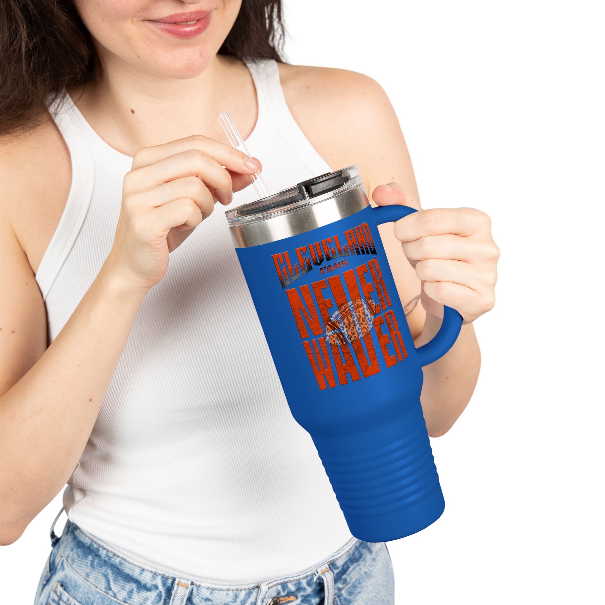 Cleveland Fans Never Waver W-Leopard Football Insulated Travel Mug, 40oz - Never Waver